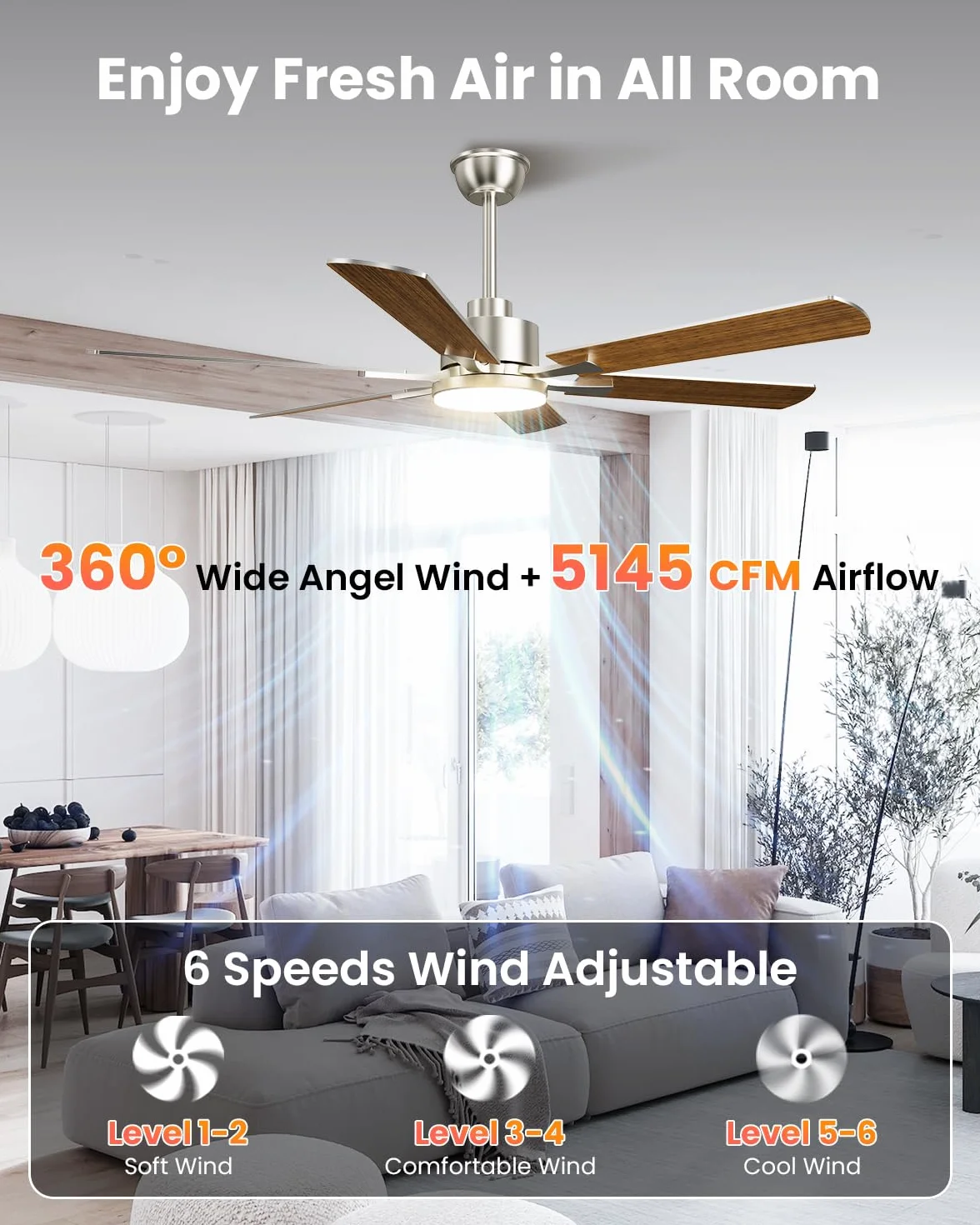 Airwit Wentylator sufitowy z oświetleniem 132 cm dwustronne łopatki z pilotem i silnikiem DC