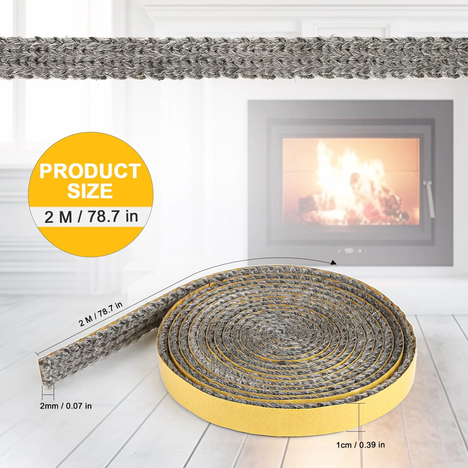 Taśma uszczelniająca do pieca kominkowego 2 mm 550°C 2 m czarna