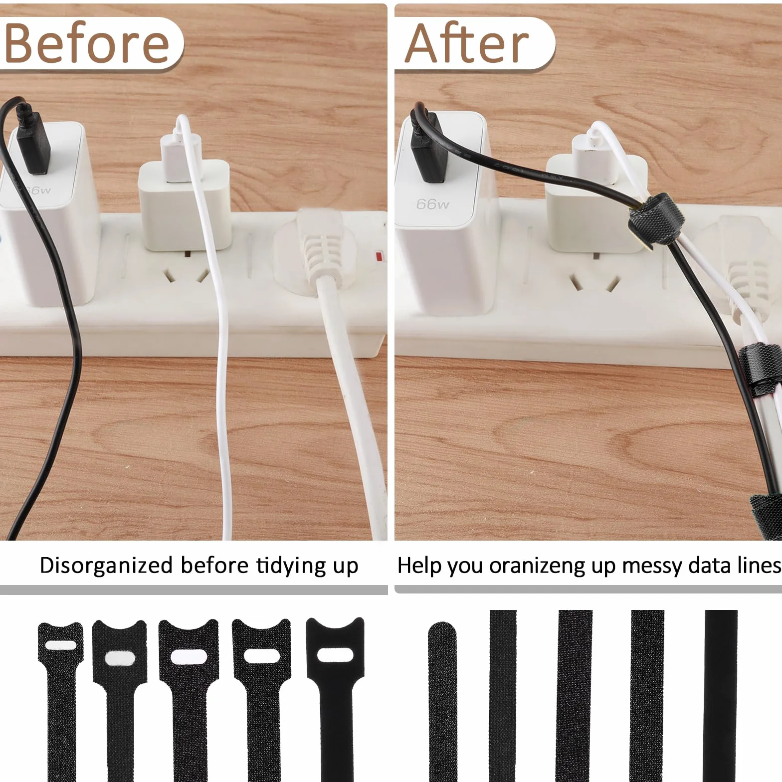 Aster 70 szt. opasek kablowych wielokrotnego użytku nylonowe rzepy 10,5 cm czarne regulowane organizer kabli