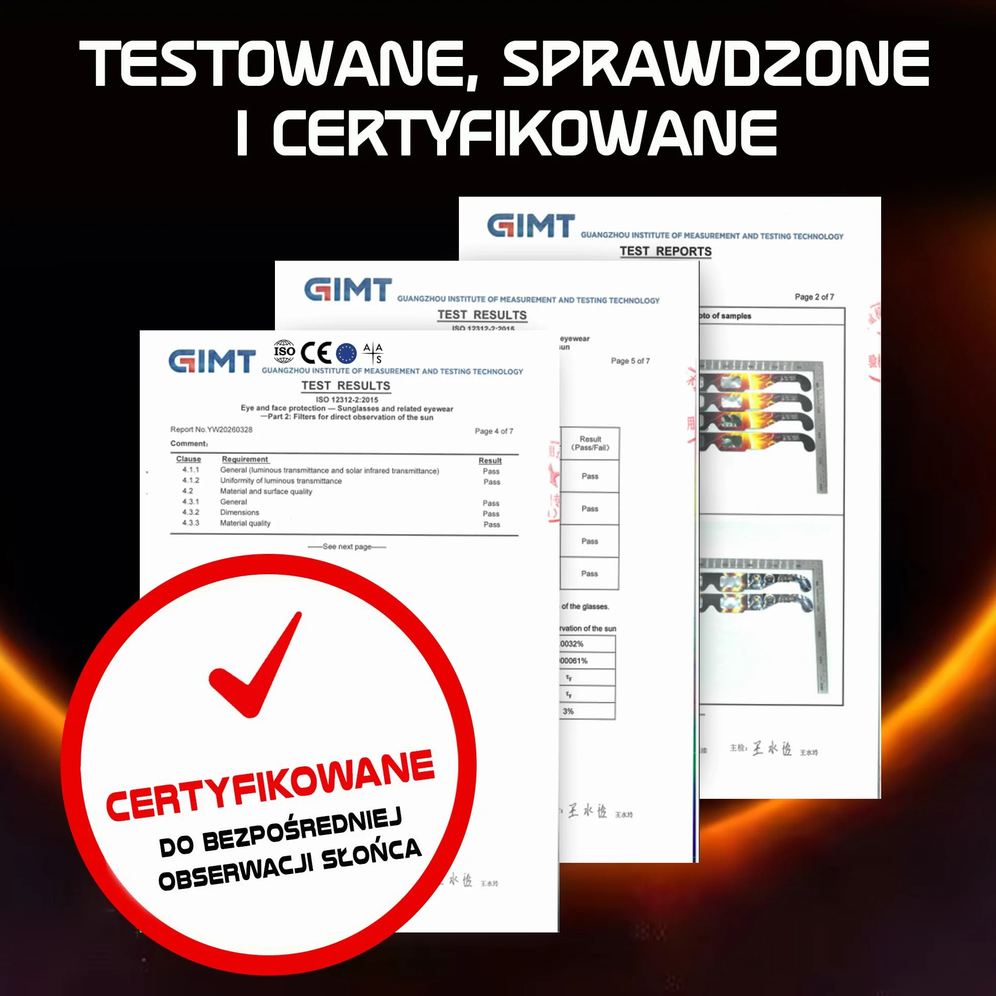 Okulary do zaćmienia Słońca AAS 2026 certyfikat ISO CE 12 szt.