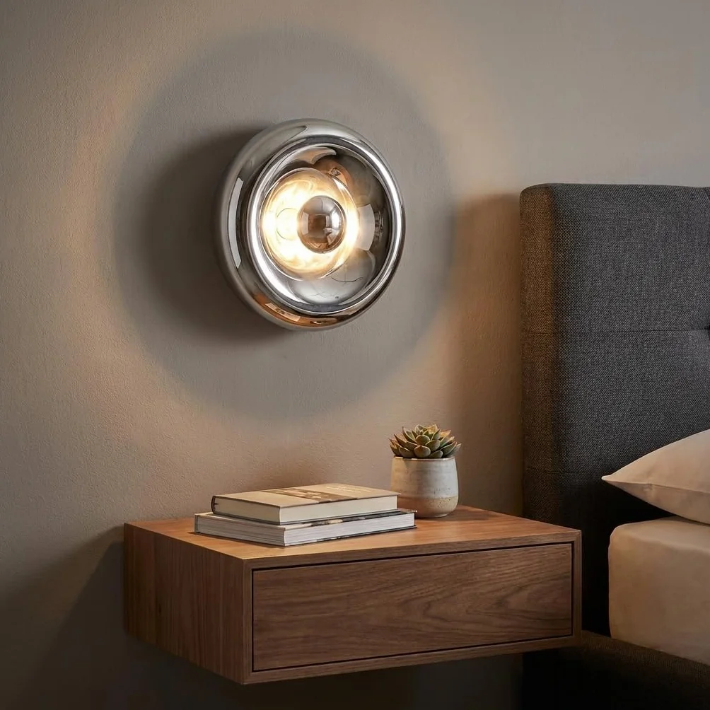 BARCELONA LED Okrągła Lampa Ścienna Chrom Szkło Ø30cm LIPS Pośrednie Oświetlenie E27 G45 Nowoczesny Kinkiet Wewnętrzny Efekt Lustra Dekoracyjny do Salonu Sypialni Korytarza Hotel Premium