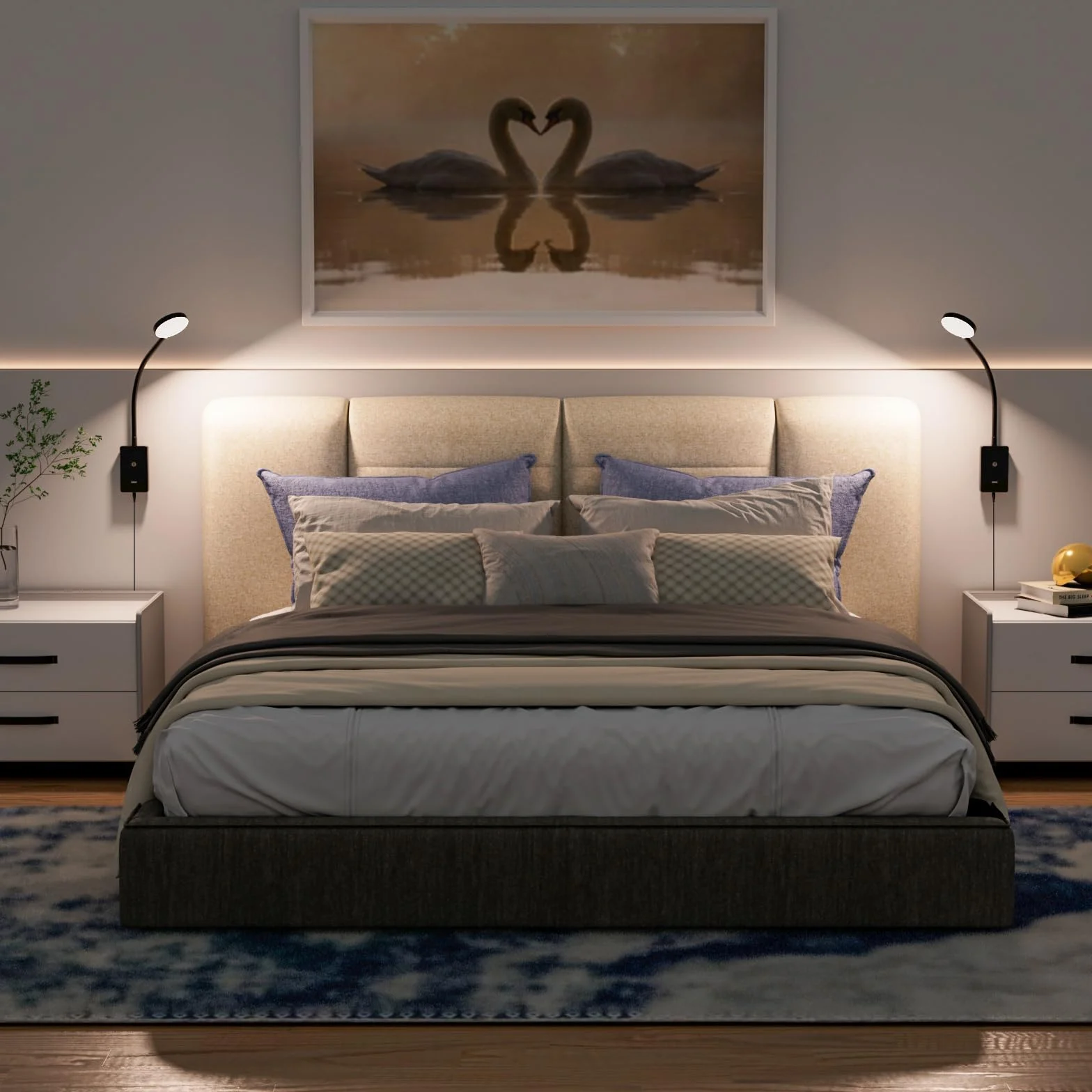 ENUOTEK Lampy Ścienne Z Giętkim Montażem Do Czytania, Dotykowy Dimmable Kinkiet, 4 Poziomy Jasności, USB 5V2A, 120° Neutralne Białe Oświetlenie