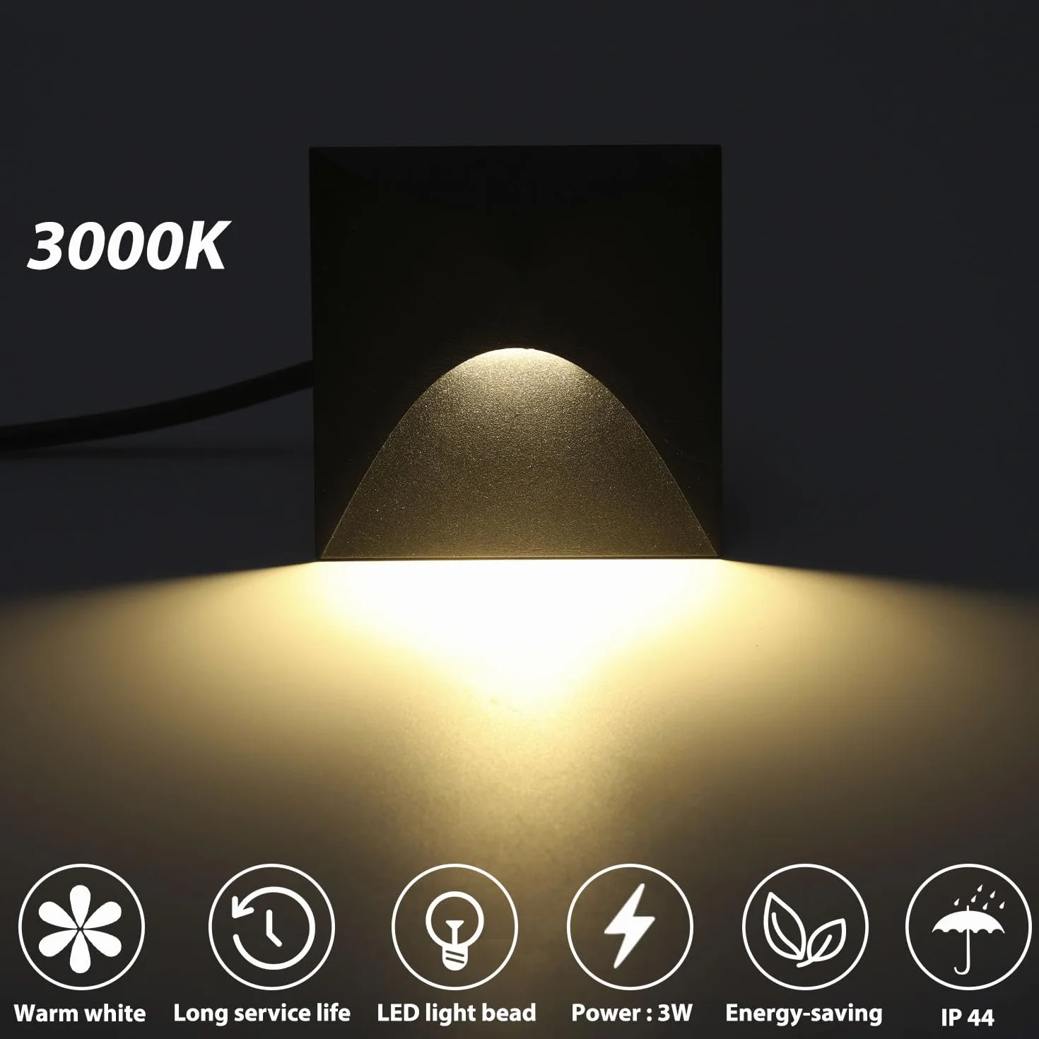 Arotelicht 4 lampy schodowe LED 3 W ciepła biel 3000 K aluminiowa IP44 czarne z pudełkiem montażowym