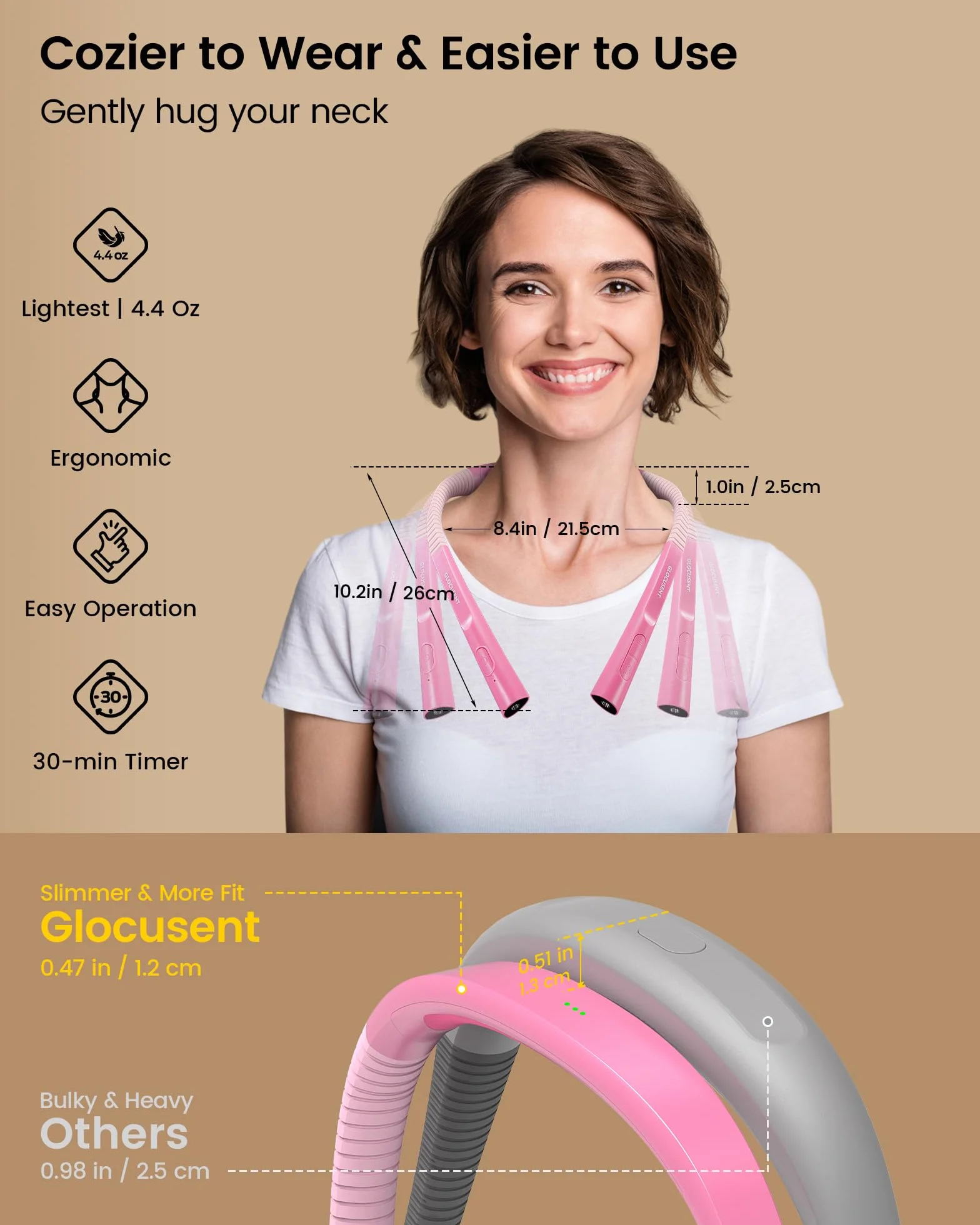 Glocusent LED Neck Reading Light do czytania w nocy, 30-min Timer, 3 kolory i 3 jasność regulowane, Rechargeable