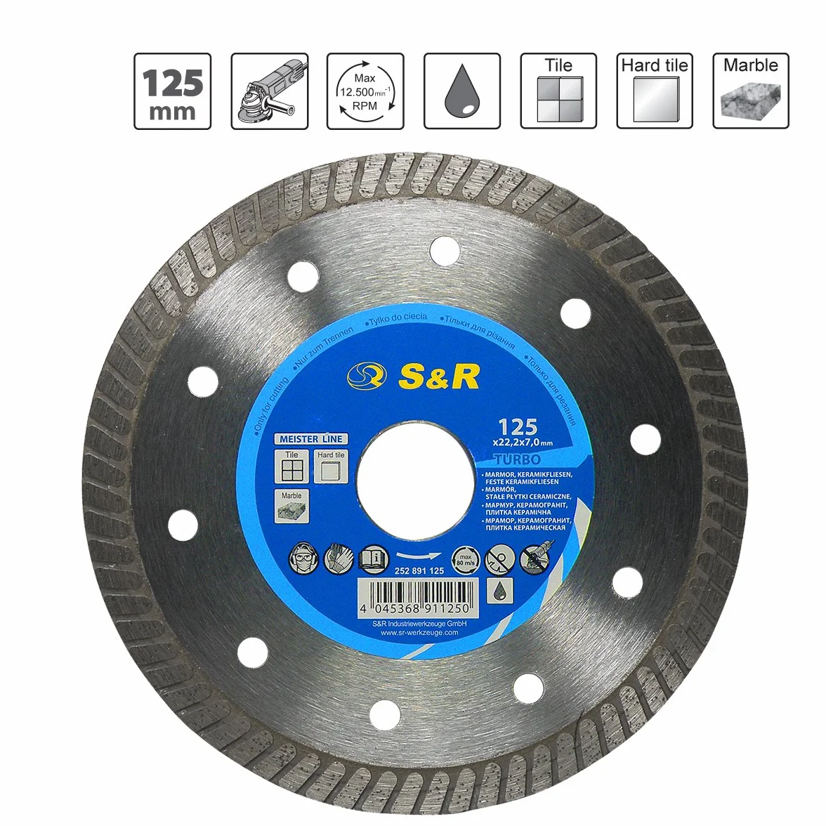 S&R Diamentowa tarcza tnąca PREMIUM Extra-Clean 125 x 22,23 mm do cięcia płytek ceramiki granitu