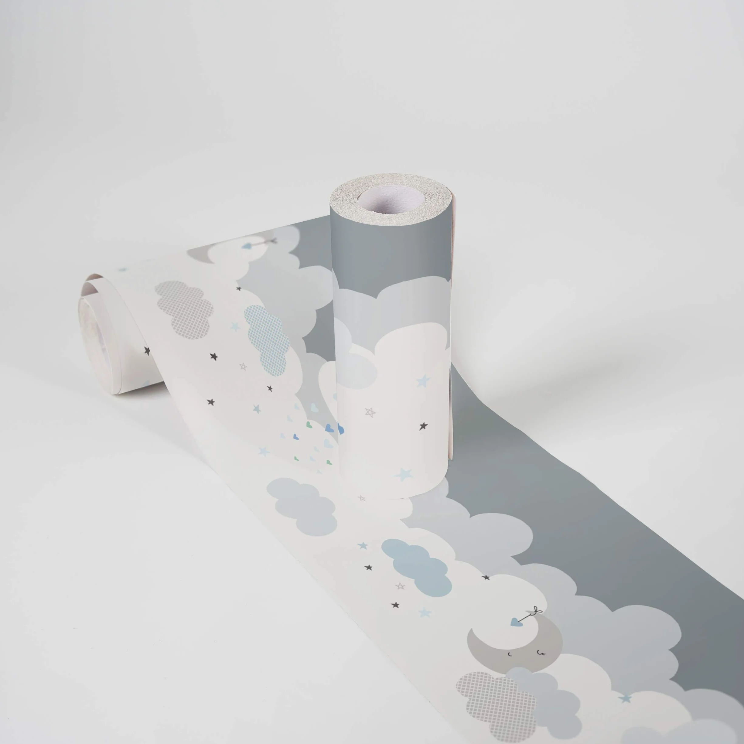 A.S. Création Dreamy Sky selbstklebende Wandbordüre mit Wolken für Baby- und Kinderzimmer, weiß hellgrau hellblau
