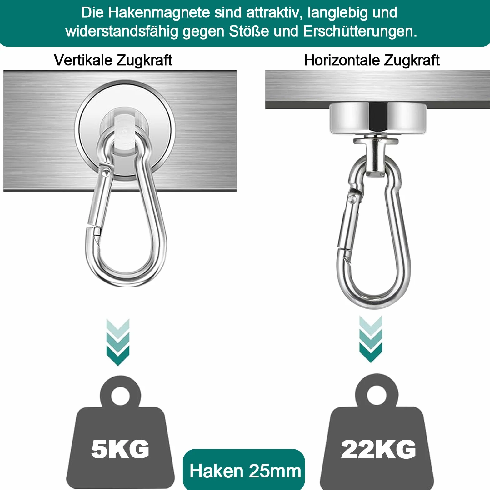 Magnesy neodymowe z haczykami 25 mm 22 kg siły ciągnącej 360°