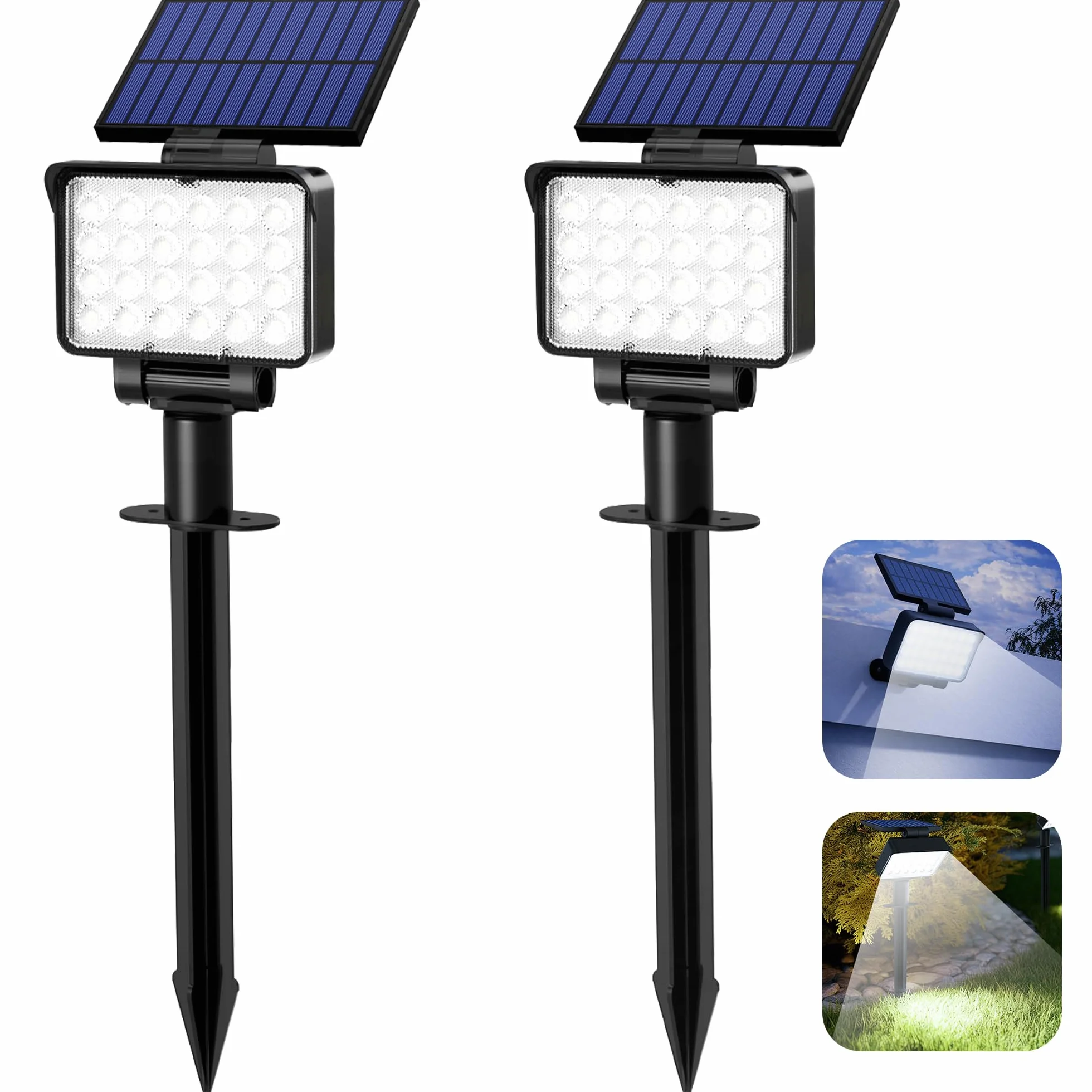 Solpex Solarne oświetlenie punktowe IP65 24 diody LED reflektory do ścieżek ogrodów (białe 2 sztuki)