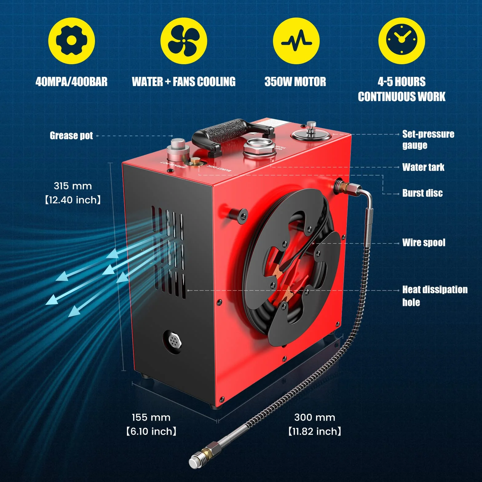 GX PUMP CS4 Przenośna sprężarka powietrza PCP 350 W 5800 Psi 40 Mpa chłodzenie wodą