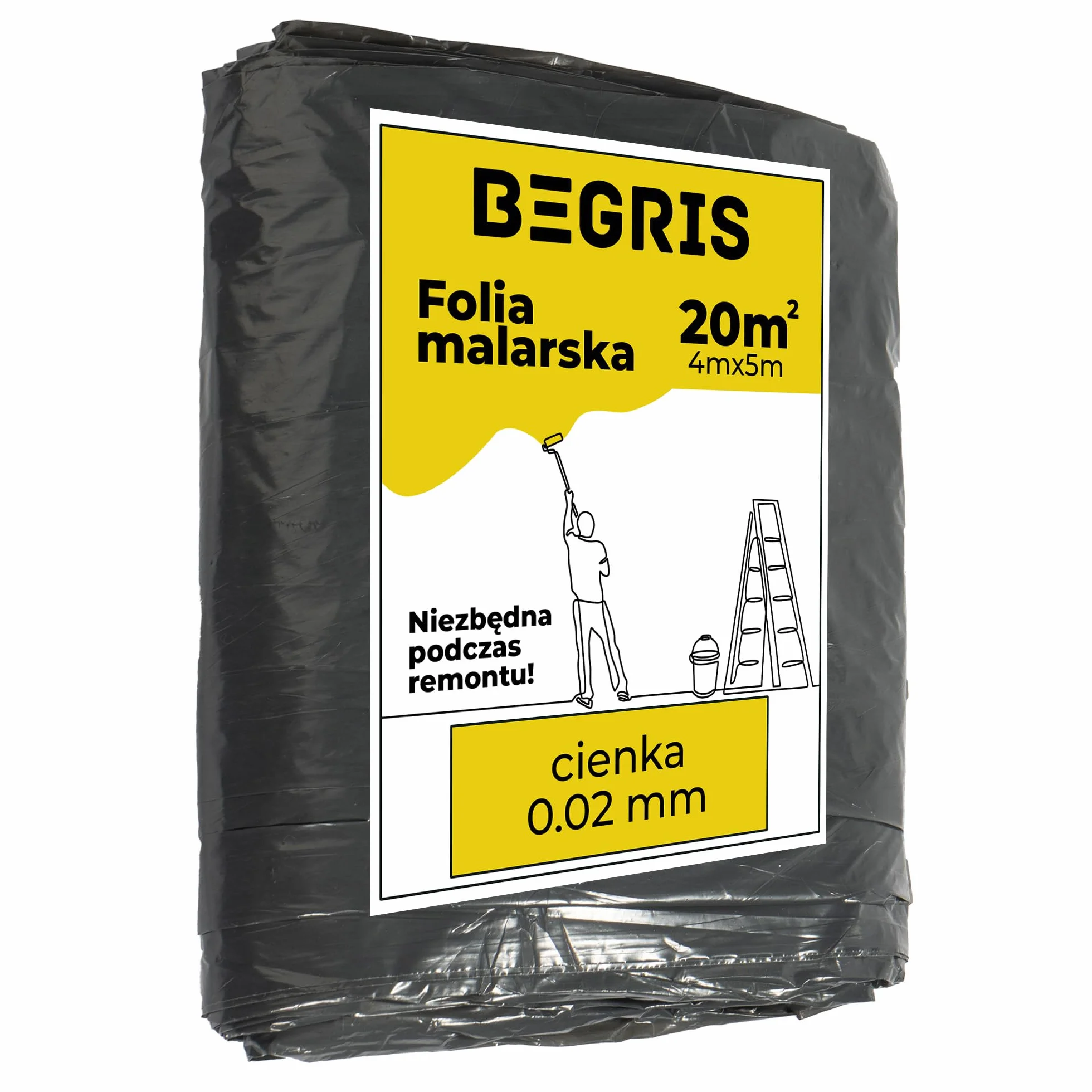 Folia Malarska Gruba 0.02mm Na Meble, Podłogi, Okna Ochronna Plandeka do Malowania 4x5m Wytrzymała Folia Osłonowa Powierzchni Podczas Malowania i Remontu Folia Ochronna Czarna