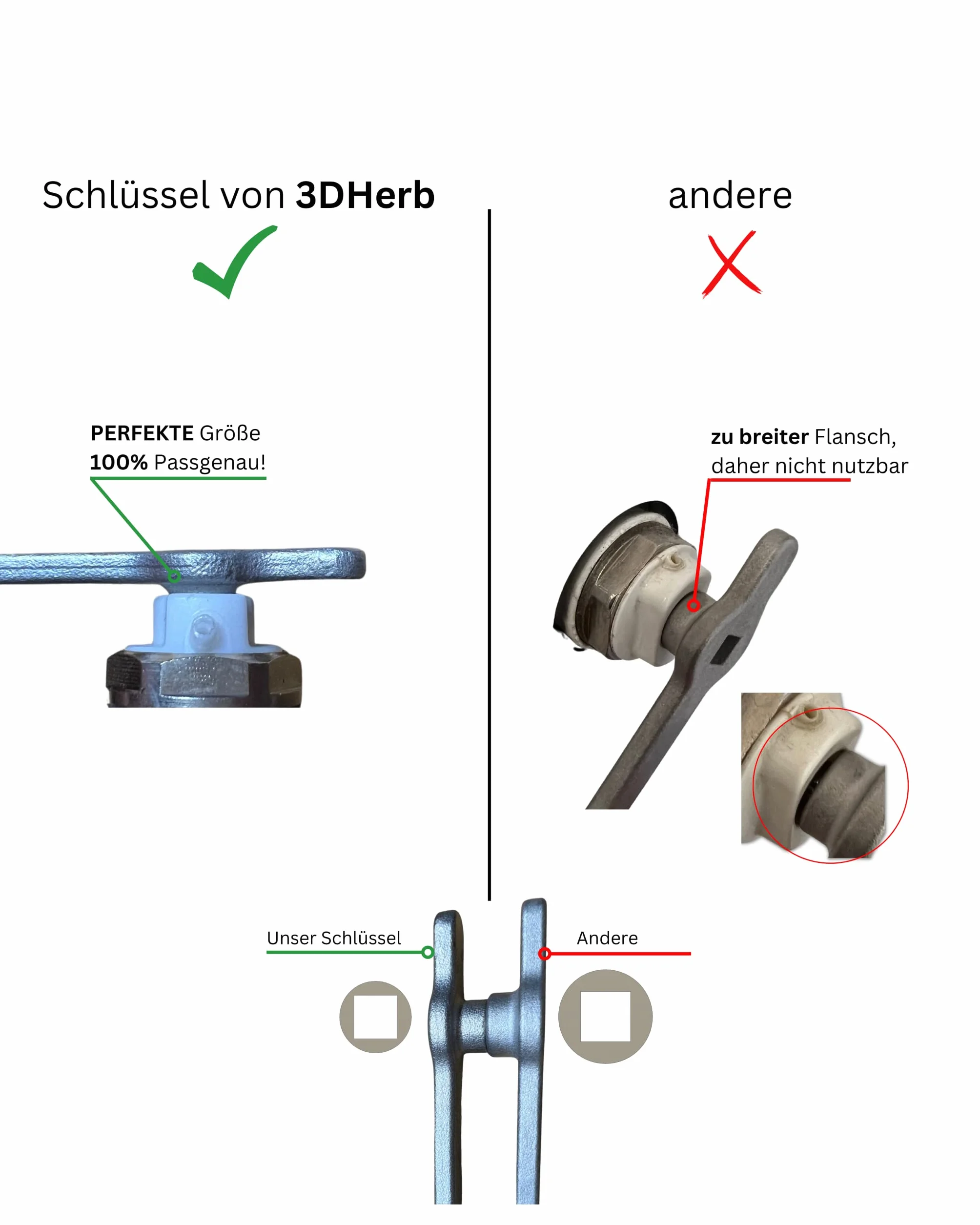 3DHerb Klucz do odpowietrzania, klucz grzejnikowy ze stali nierdzewnej, uchwyt odpowietrzający do grzejnika, klucz czworokątny, odpowietrzanie ogrzewania, z wysokiej jakości stali nierdzewnej