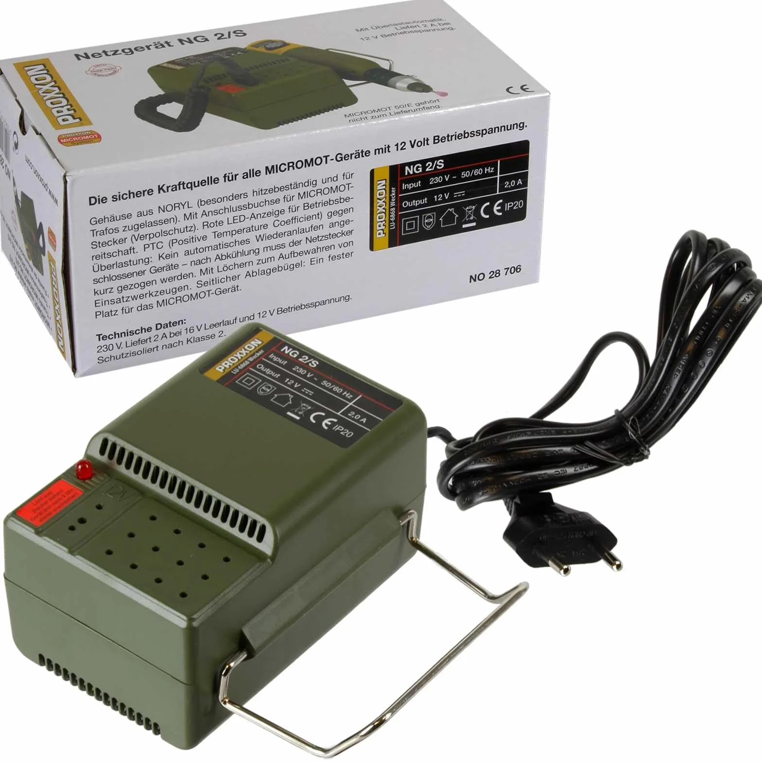 Proxxon 28706 Micromot zasilacz NG2/S transformator bez regulacji prędkości obrotowej 230 V AC prąd zmienny na prąd stały 12 V DC