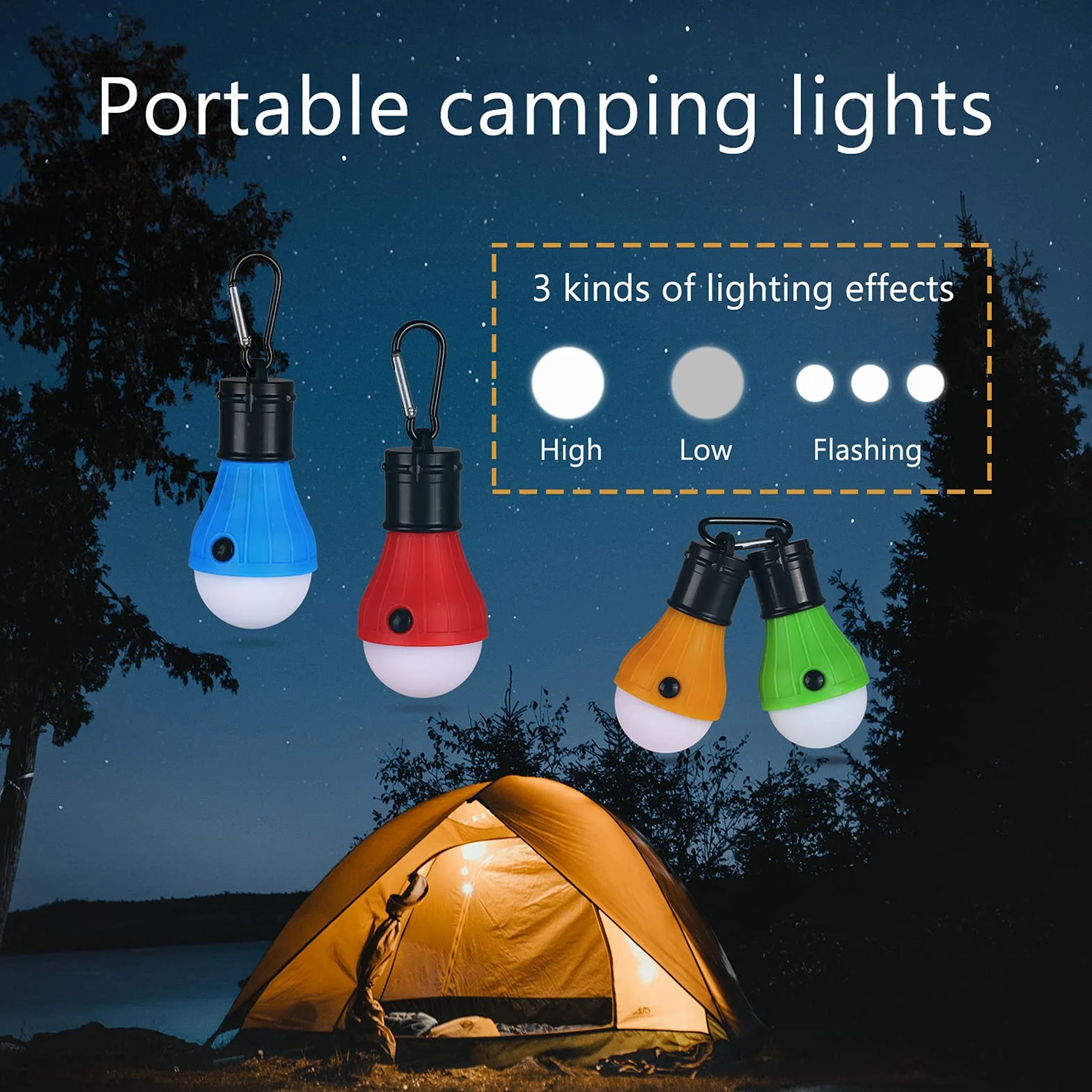 Yizhet Lampa kempingowa, 4 x lampa kempingowa Led, latarnia zestaw żarówek, światło awaryjne z karabińczykiem, wodoszczelna, przenośna na kemping, przygody