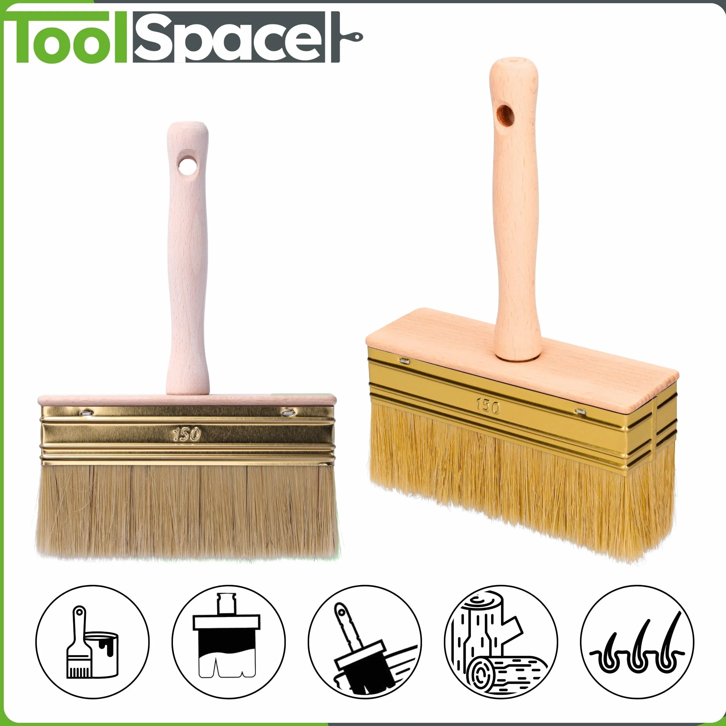 ToolSpace Pędzel do tapet 150 mm z Włosiem Naturalnym - Do Malowania Ścian i Drewna