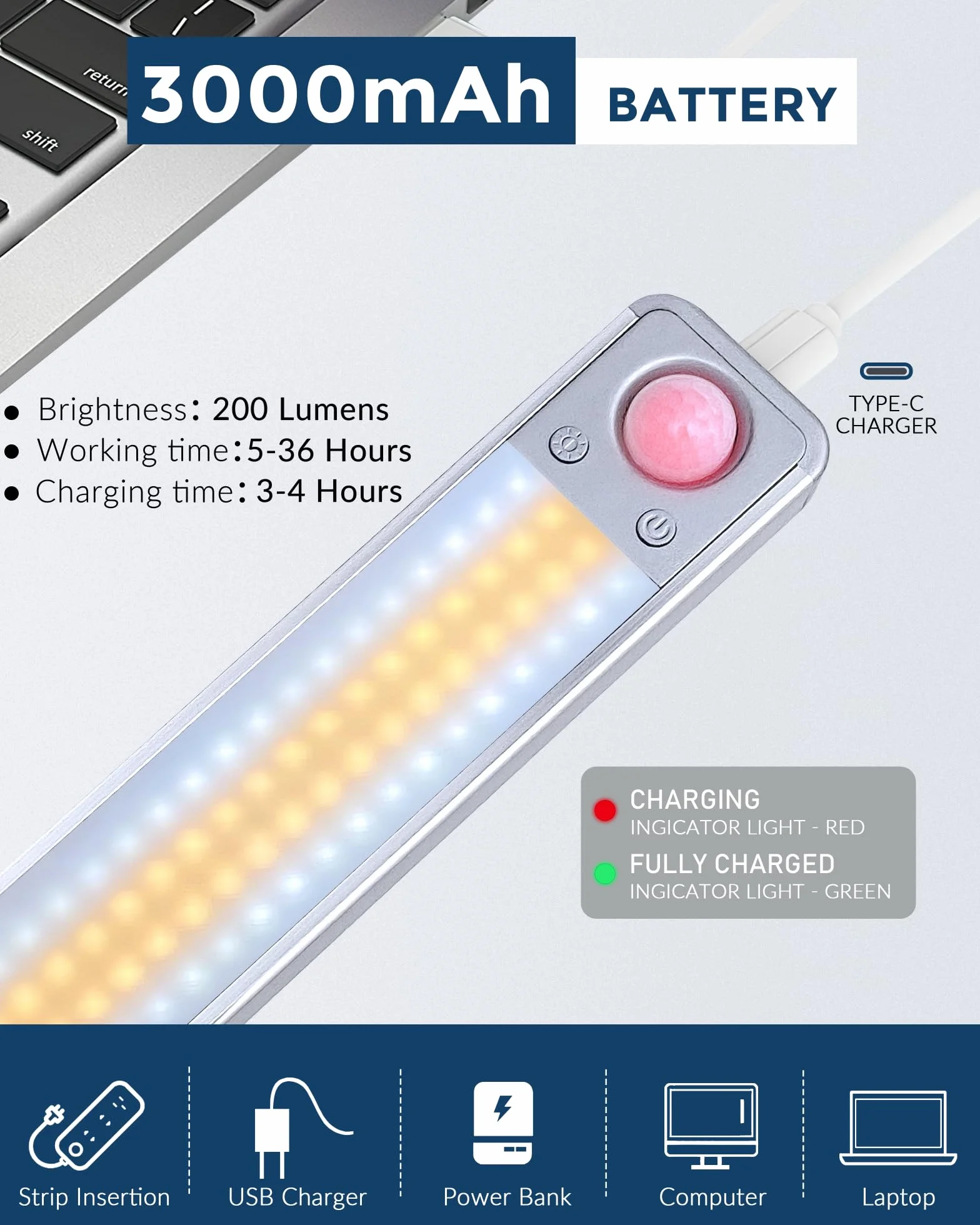 MERTTURM 35cm Akumulatorowe Oświetlenie pod Szafką 3000mAh Czujnikiem Ruchu Magnetyczna Lampka Szafki 3 Kolory Jasność ściemniana 2 szt