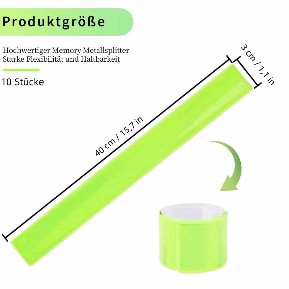 10 sztuk taśm odblaskowych, 40 cm, bezpieczna bransoletka zatrzaskowa, dla biegaczy i rowerzystów