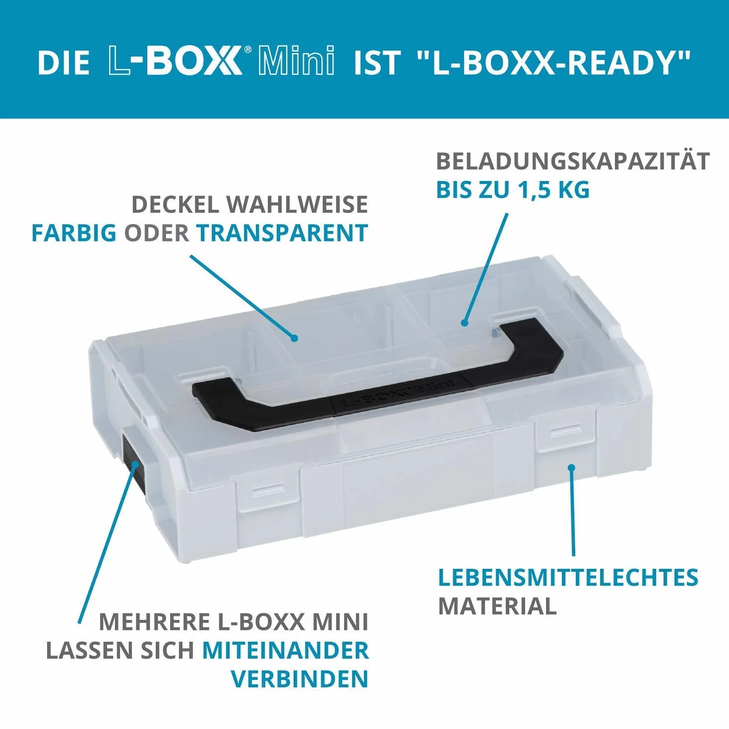 Sortimo Bosch L BOXX Mini pudełko do przechowywania, zestaw 3 sztuk, jasnoszary z przezroczystymi pokrywkami