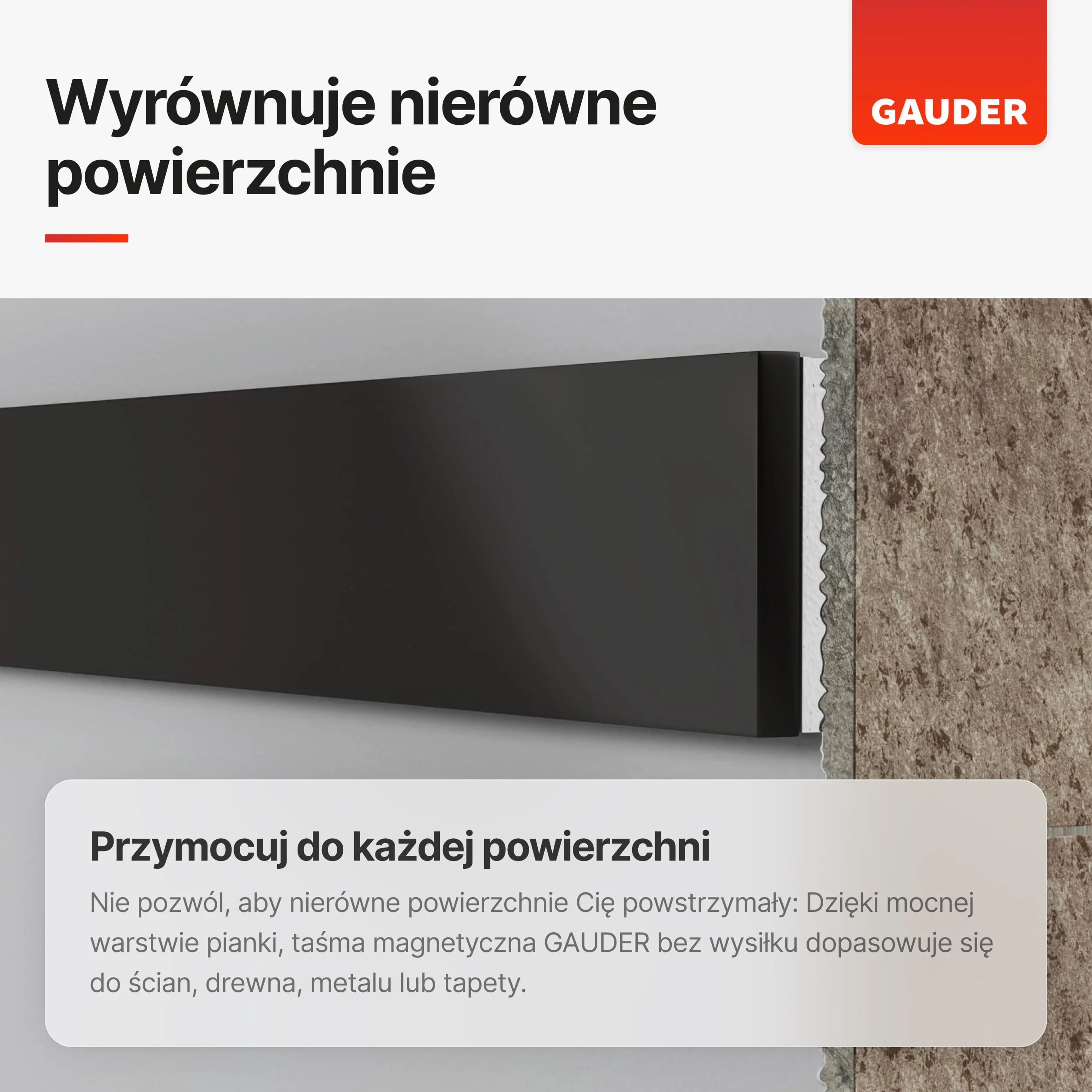 GAUDER Taśma Magnetyczna Samoprzylepna Mocna 3 m x 15 mm