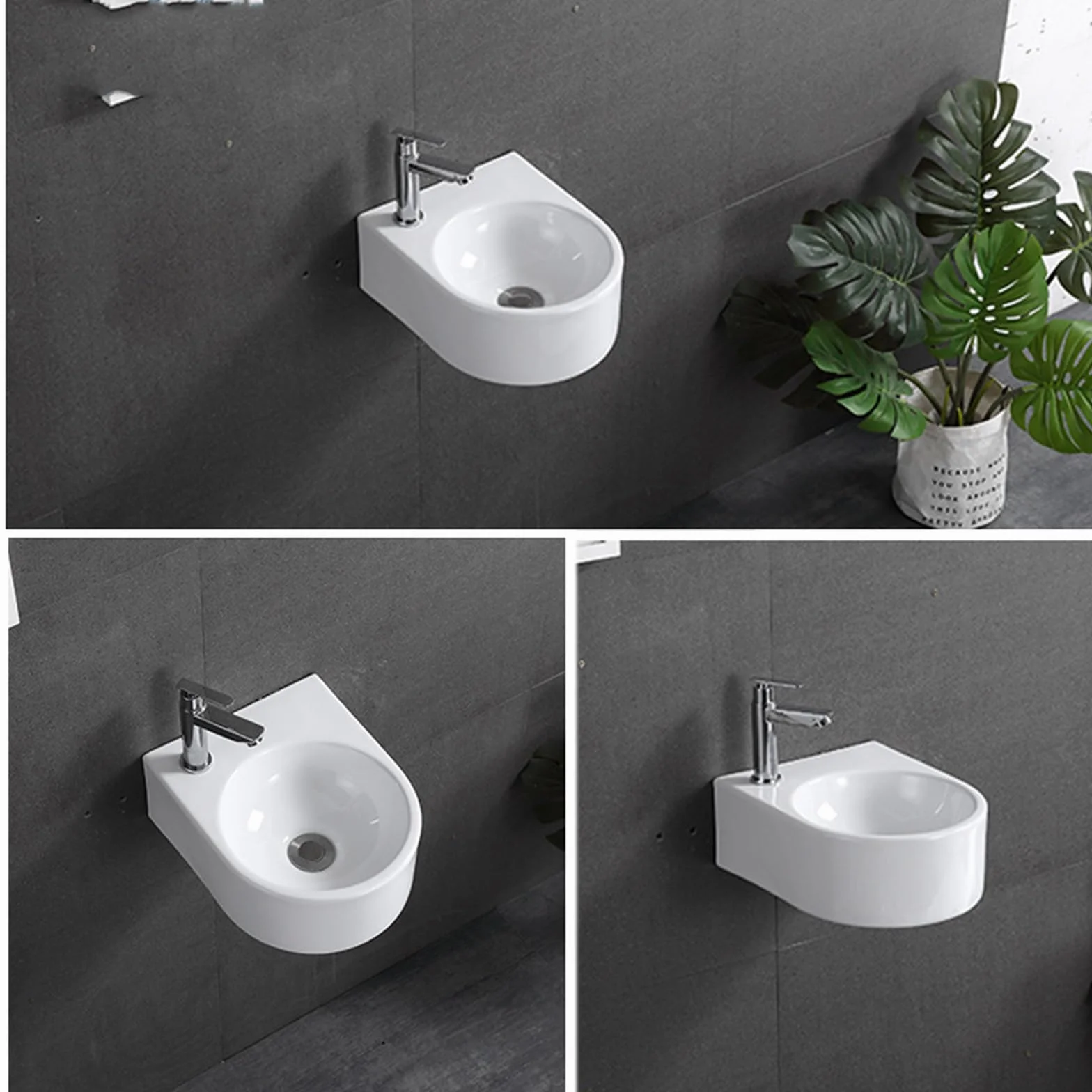 Porcelanowy ceramiczny zlew narożny montowany na ścianie biały 340*270 mm