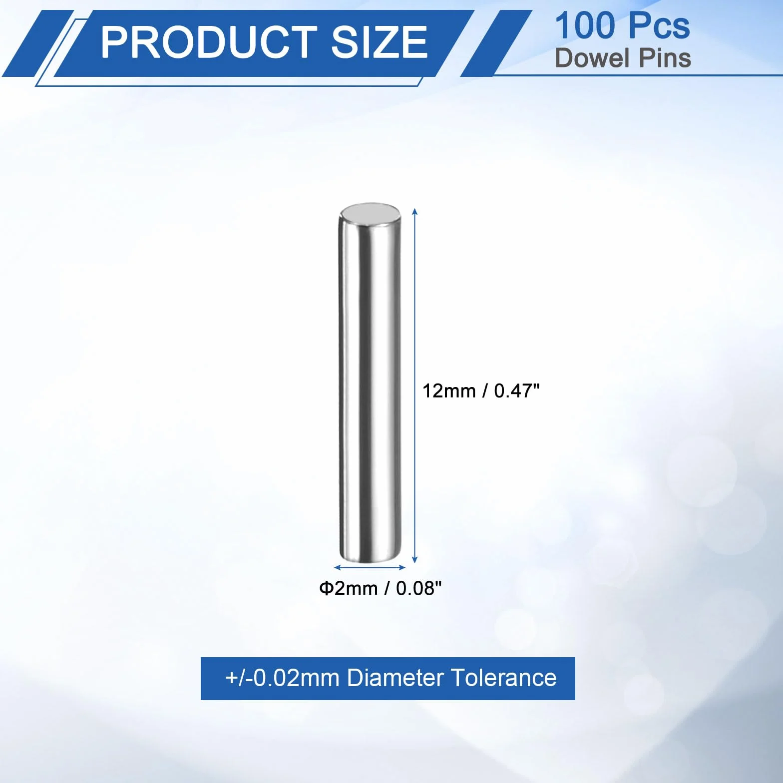 QUARKZMAN 100 sztuk kołków walcowych ze stali nierdzewnej 2 x 12 mm do mocowania metalu