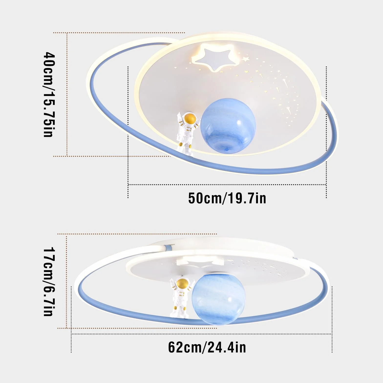 Lampa sufitowa LED ściemniana z pilotem zdalnego sterowania astronauta księżyc dekoracyjna do pokoju dziecięcego