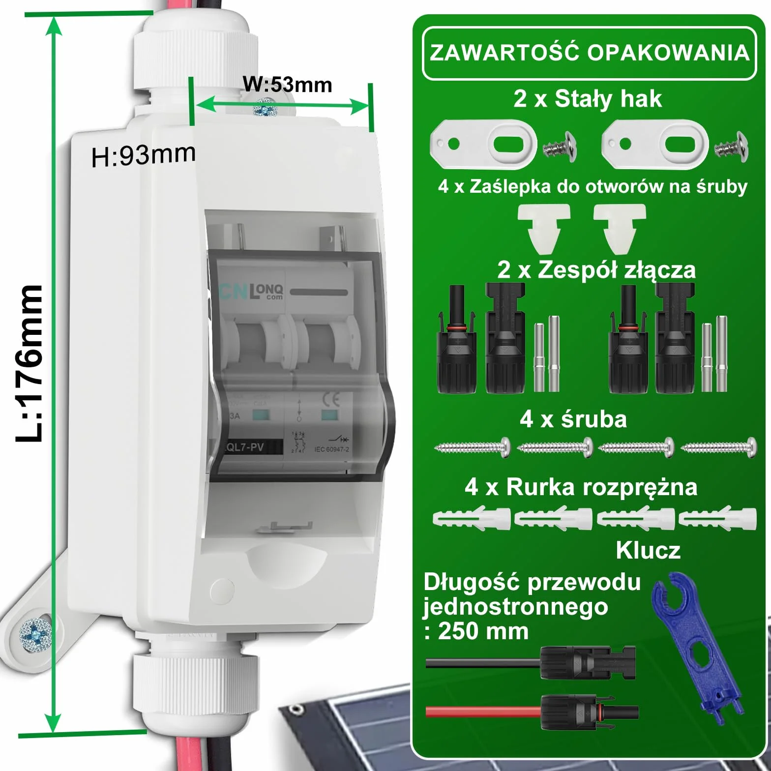 Wyłącznik Automatyczny 63A DC1000V 2P IP65 Wodoodporny do Paneli Słonecznych