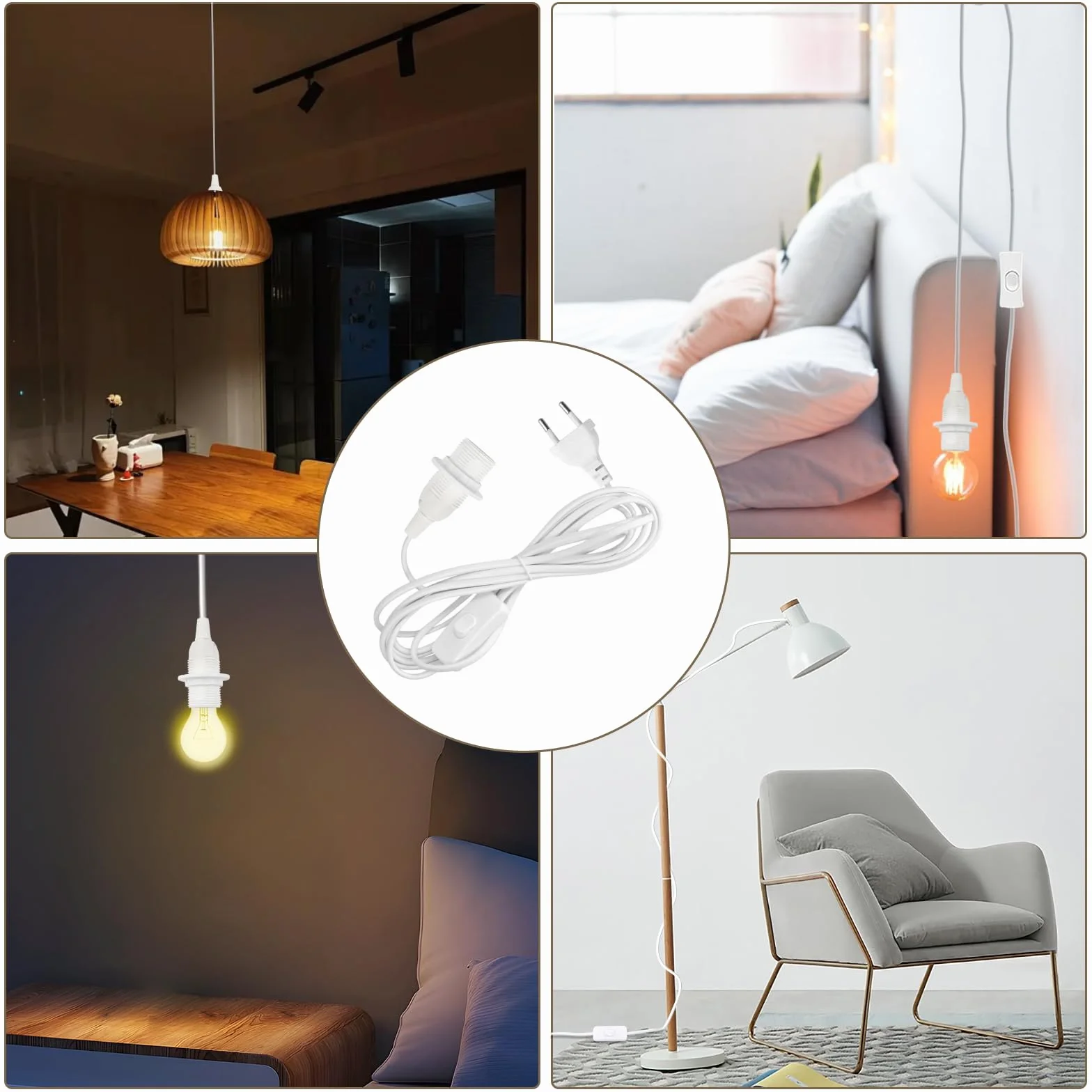 Oprawka lampy E14 z przełącznikiem i wtyczką biała 5m 2x0,75mm² pierścień śrubowy