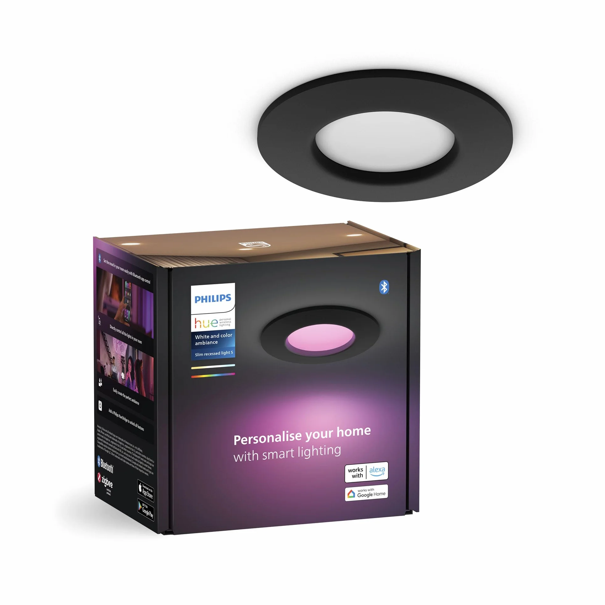 Philips Hue Smart Slim Oświetlenie do Wbudowania 90 mm Białe i Kolorowe Bluetooth Czarny