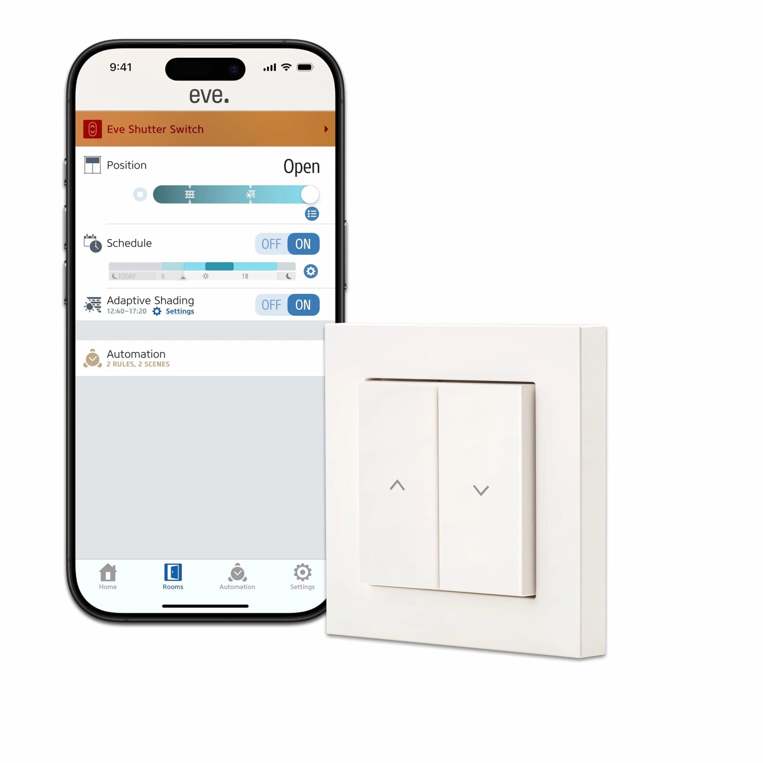 Eve Shutter Switch - inteligentne sterowanie roletą (mat) do Alexa, Apple Home;Google Home;SmartThings; Home Assistant; sterowanie aplikacją i głosem; automatyzacja; wymaga routera granicznego i