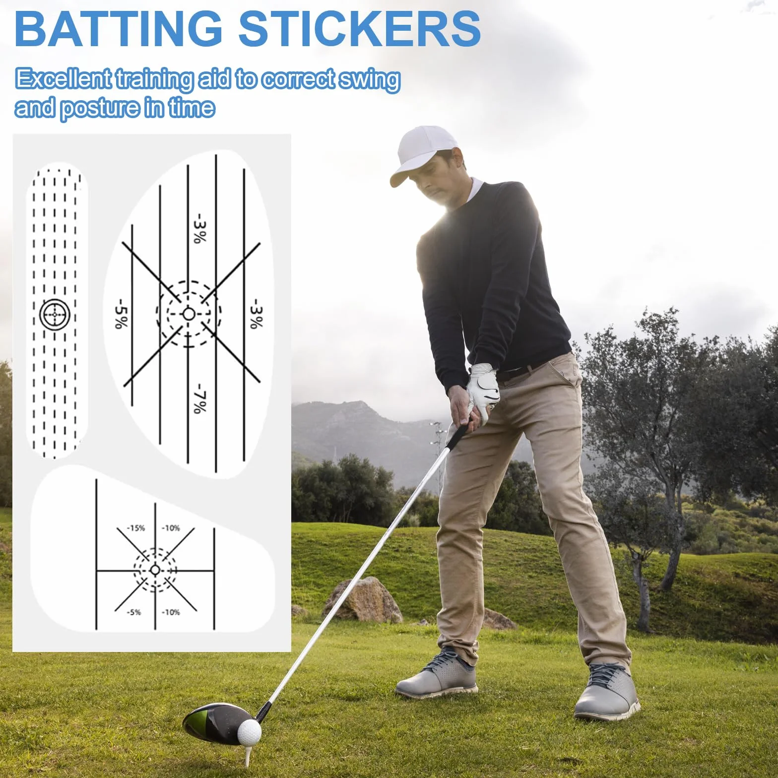 120 naklejek na kije golfowe, 40 x 3 sztuki taśm golfowych, pomoc treningowa i samoucząca się naklejka, odpowiednie do żelaza, drewna i puttera, pomoc w ćwiczeniach