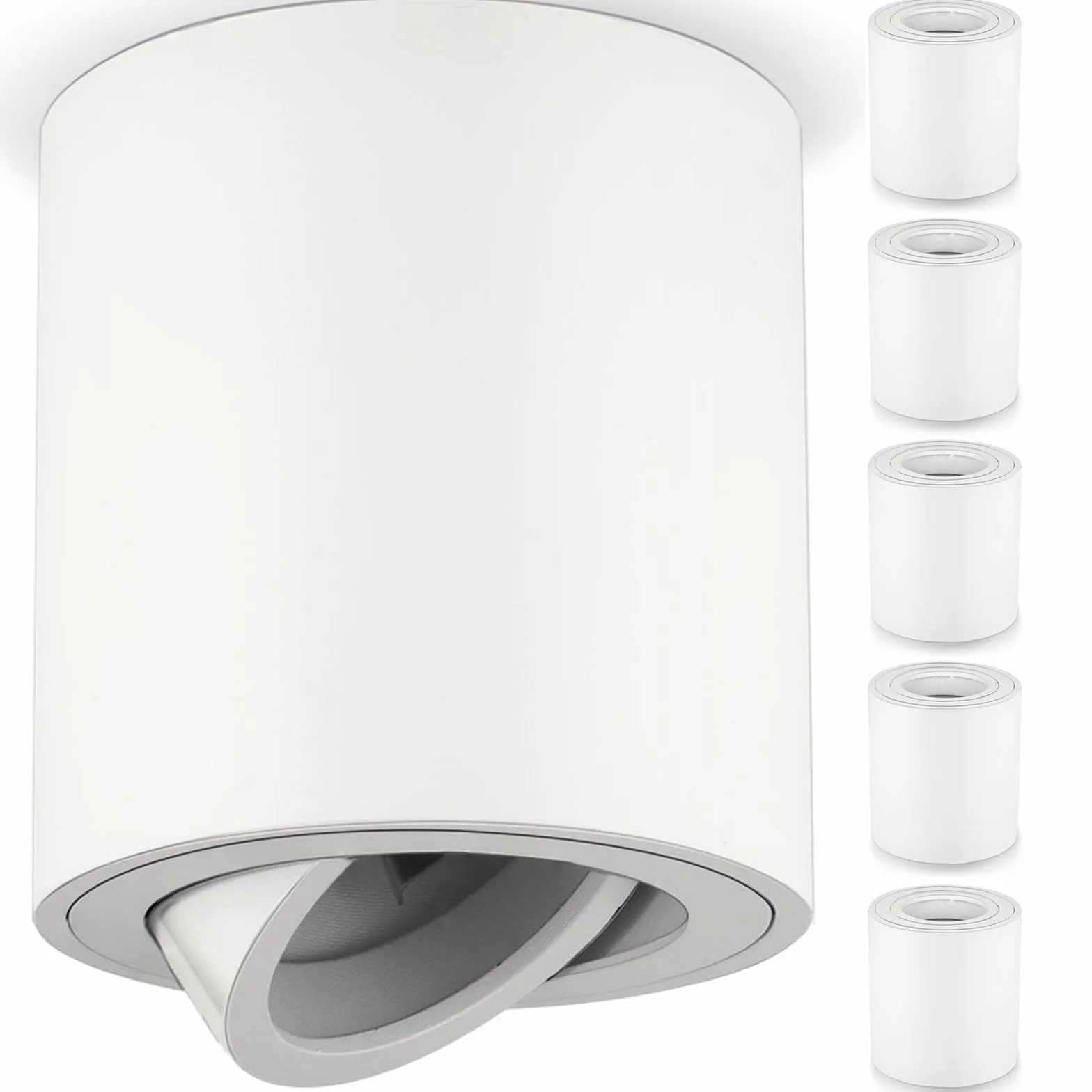 6 Sztuk Natynkowe Reflektory LED GU10, Obrotowe Punkty Świetlne Sufitowe Biały Aluminium, Oświetlenie Łazienka Kuchnia Przedpokój Salon, Plafon Reflektor Stropowy (Bez Żarówki)