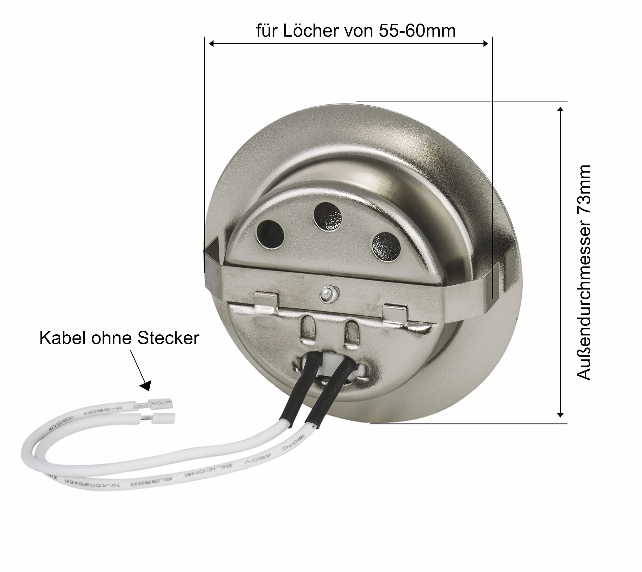 Ultra płaska lampa do zabudowy meblowej 12 V G4 20 W z żarówką ściemniania otwór 55-58 mm średnica zewnętrzna 72 mm głębokość montażu 25 mm wymienne żarówki