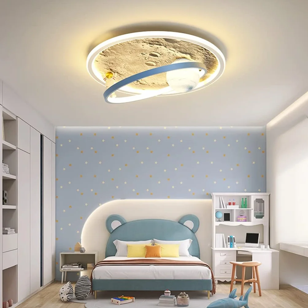 Lampa sufitowa LED nowoczesna ściemnialna z pilotem księżyc astronauta design metalowy żyrandol