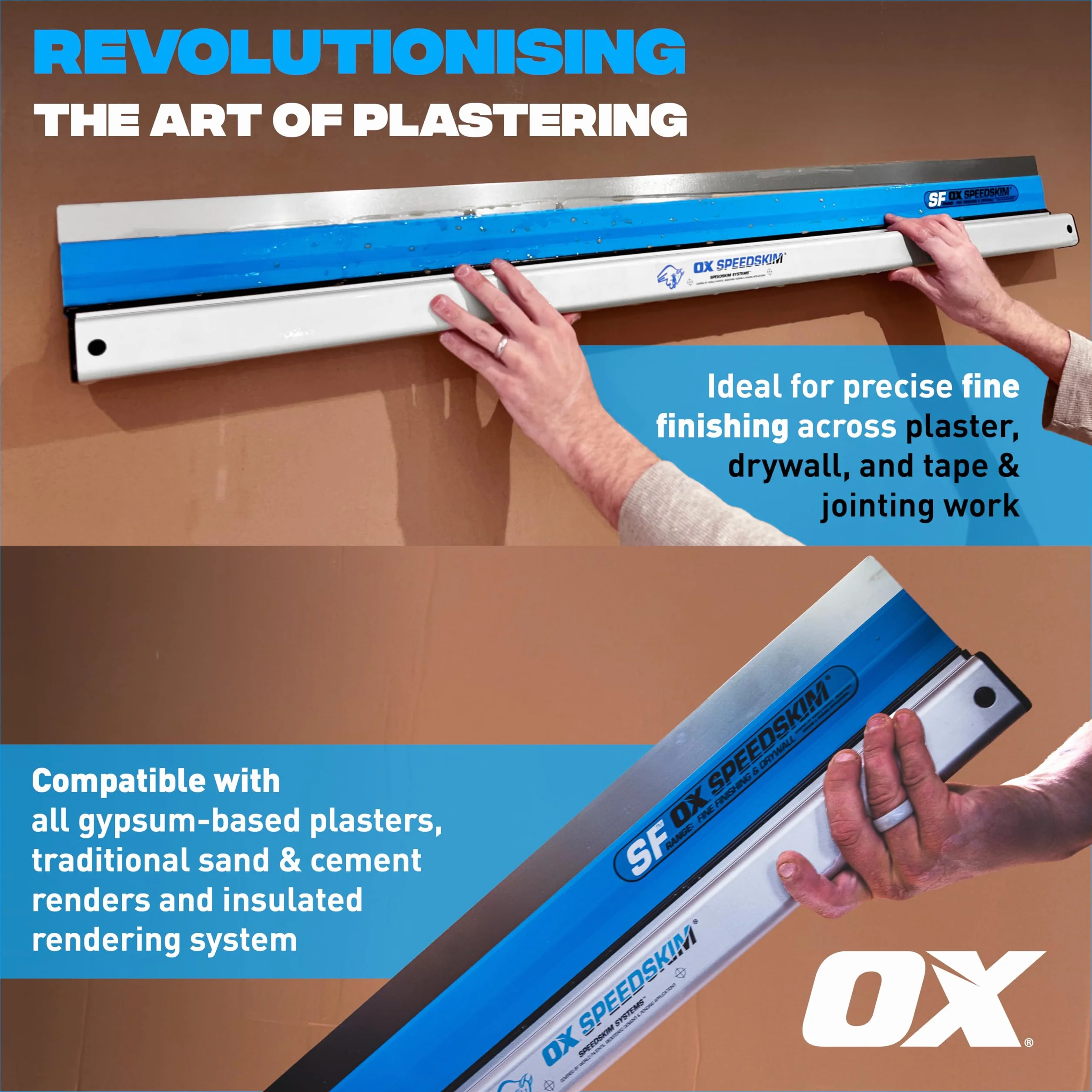 OX Speedskim SF 600 mm Plaster Skimming Finishing Rule ze stali nierdzewnej i wytłaczany aluminiowy uchwyt