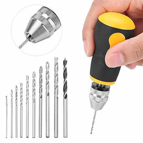 Zestaw mikro mini wiertarek ręcznych z 10 wiertłami spiralnymi 0,8–3,0 mm, imadło precyzyjne