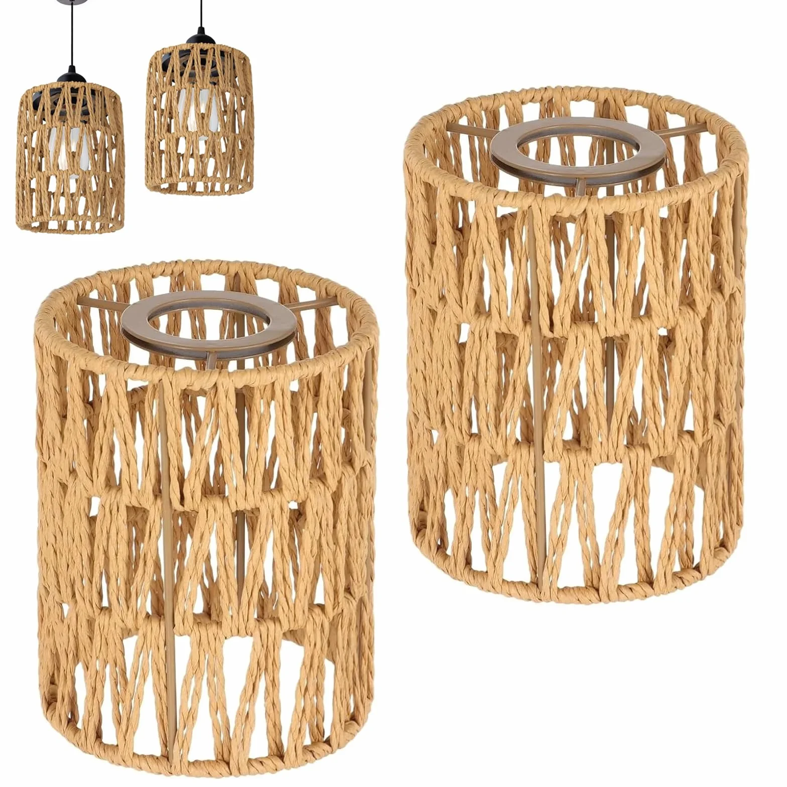Abażur boho cylindryczny rattan lampa zewnętrzna 2 sztuki
