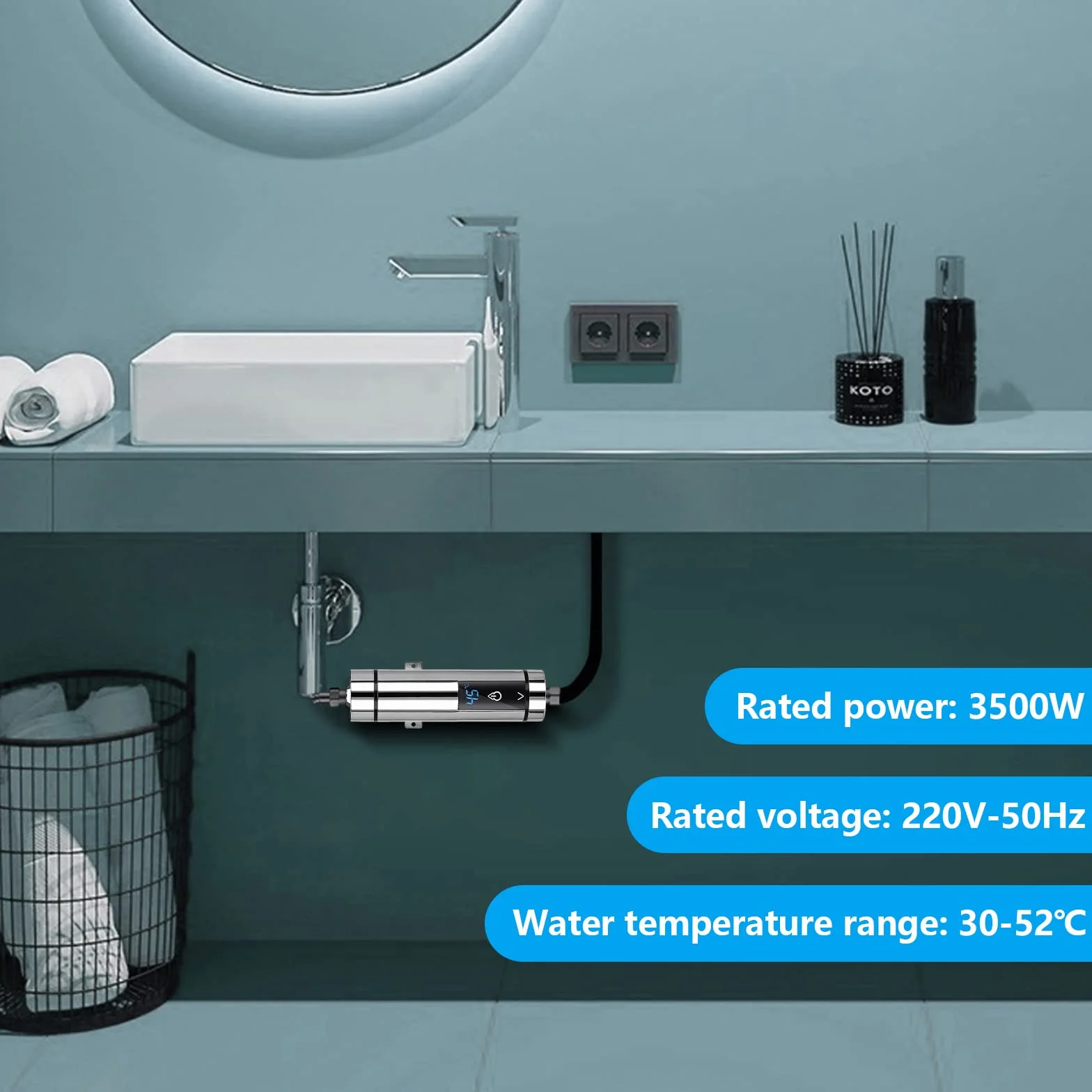 Elektryczny podgrzewacz wody mini 5500 W cyfrowy wyświetlacz regulowana temperatura srebrny