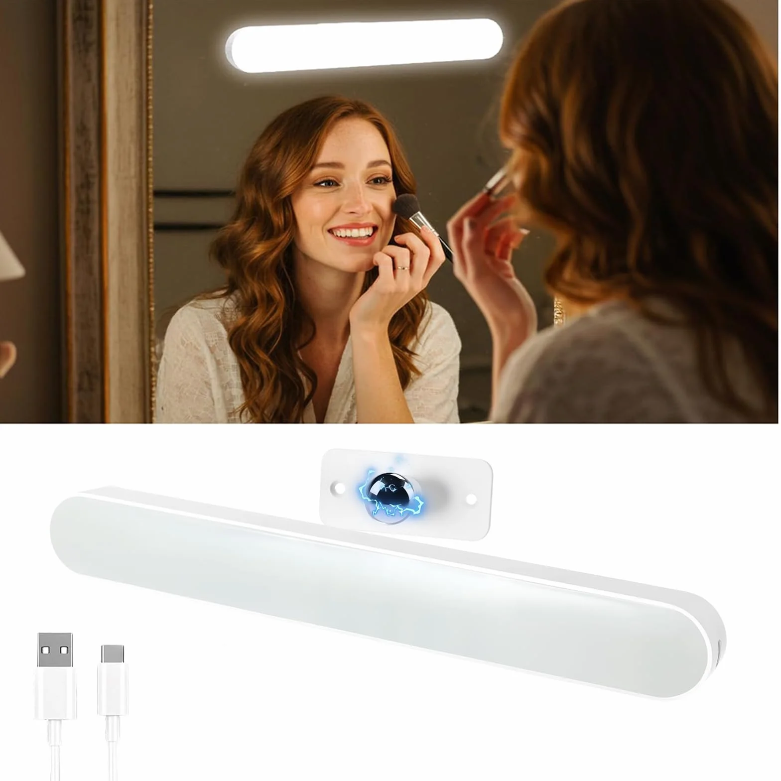 Oświetlenie lustrzane LED 4000 mAh trzech temperaturach barw obracane 360° ściemnianiem dotykowym