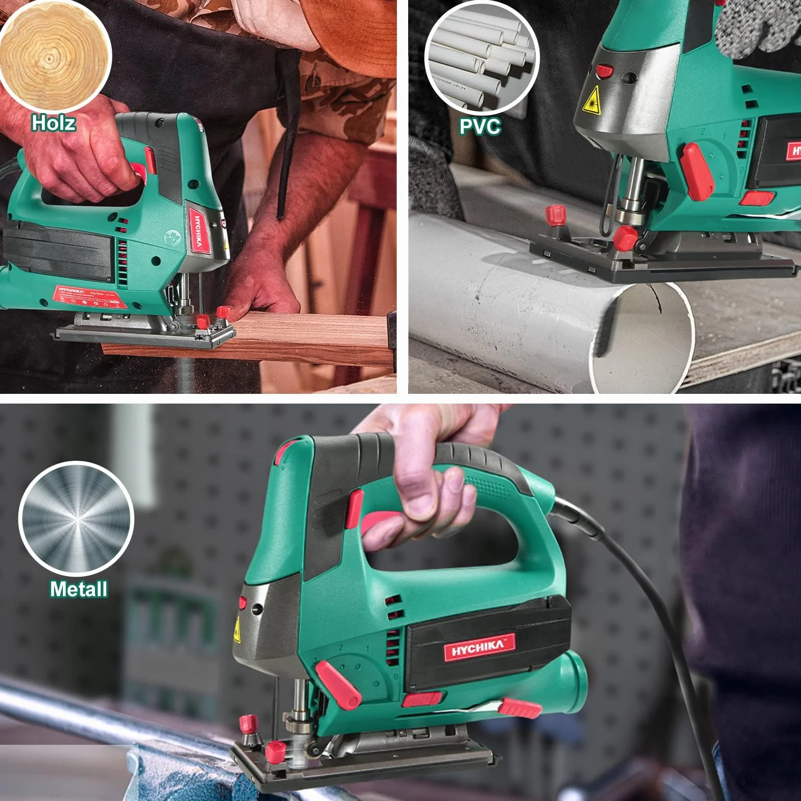 HYCHIKA Wyrzynarka 800W Max Głębokość Cięcia 110mm 800-3000Spm Elektryczna z Laserem 6 Prędkości Cięcie Ukośne -45° do 45° 6 Ostrzy