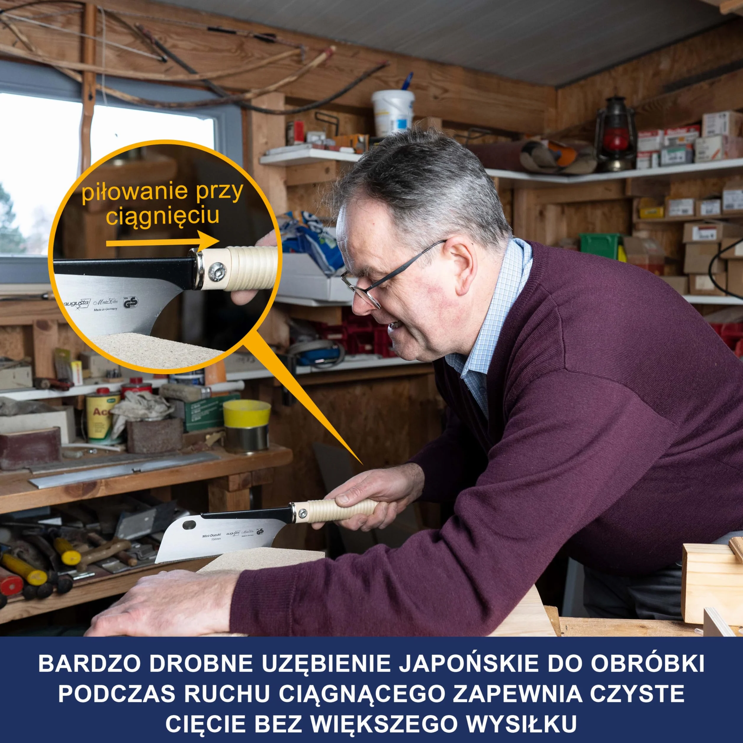 Augusta piła japońska Dozuki 240 mm stalowy grzbiet trójstronny szlif diamentowy precyzyjne cięcie drewna
