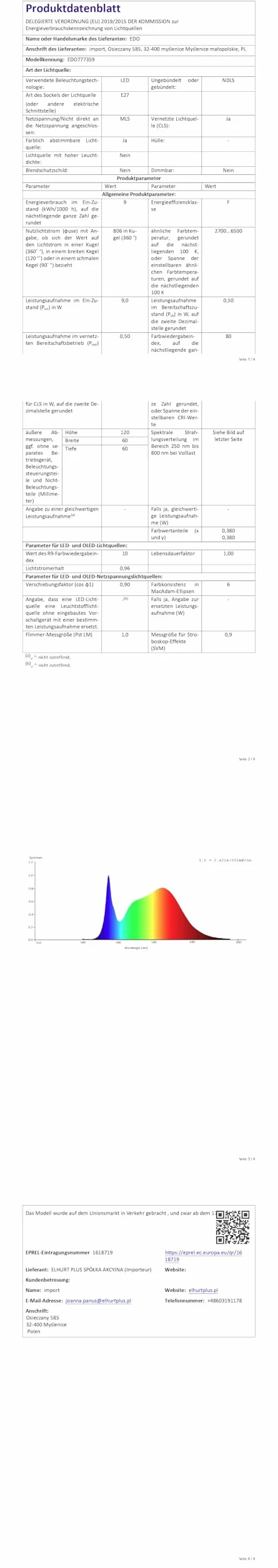 EDO RUVA Żarówka Smart RGB CCT E27 Inteligentna LED WiFi 9W Ściemnialna TUYA 2700-6500K 806 Lumen Smart Home Alexa 1 sztuka