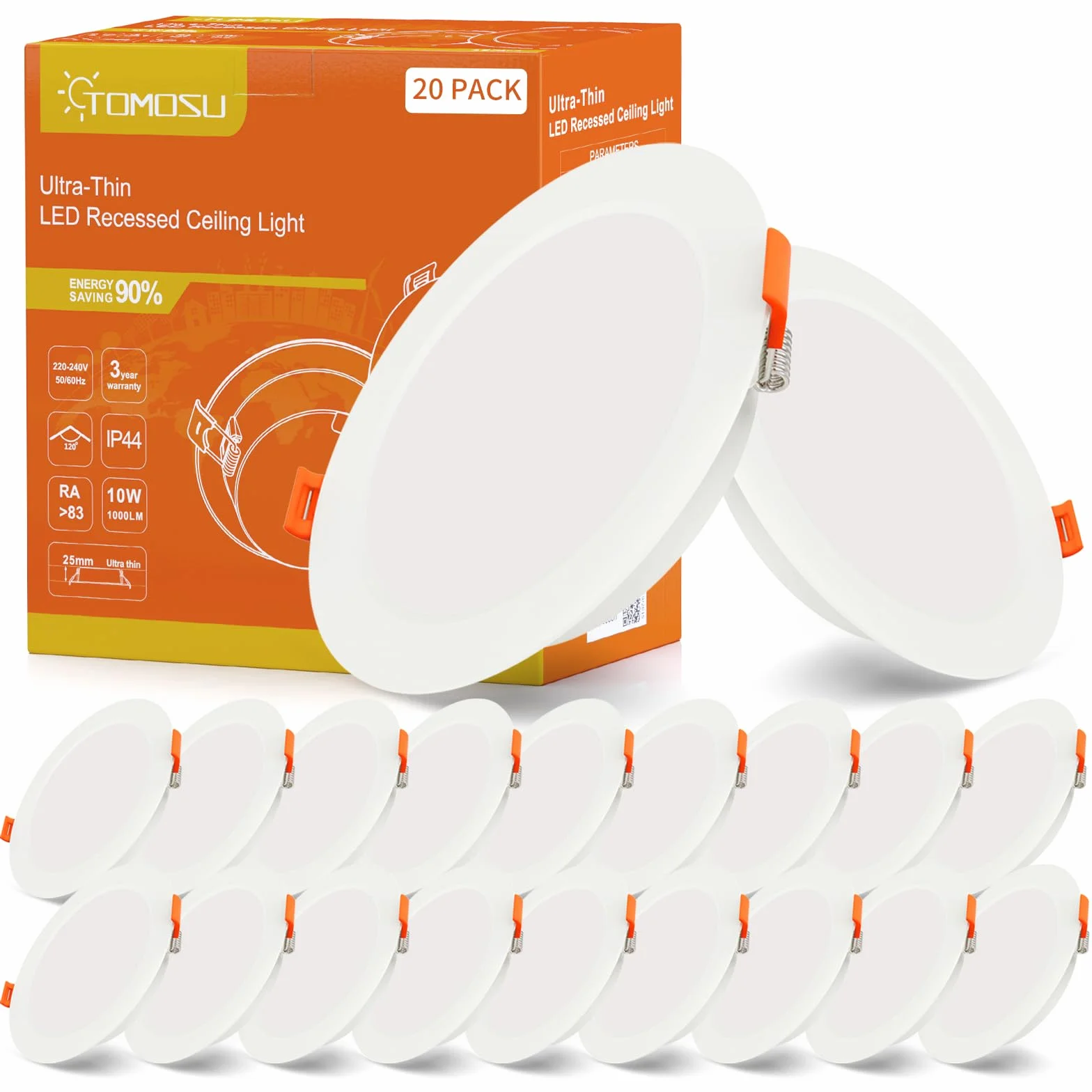 Tomosu LED reflektor do zabudowy 230V 10W 1000LM IP44 4000K Ø115-125mm płaski