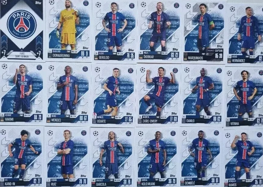 Match Attax 2024 2025 Paris Saint-Germain pełny zestaw kart bazowych