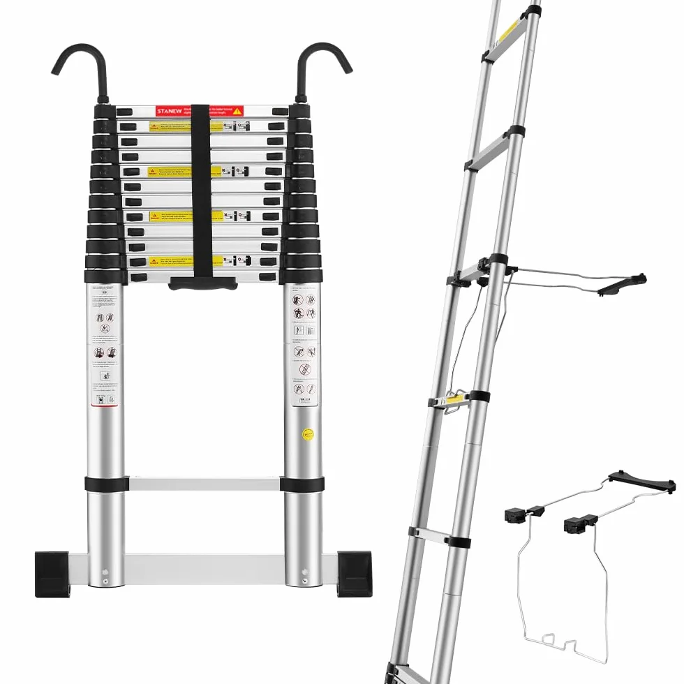 STANEW Aluminiowa drabina teleskopowa 5 m 150 kg składana z drążkiem stabilizującym