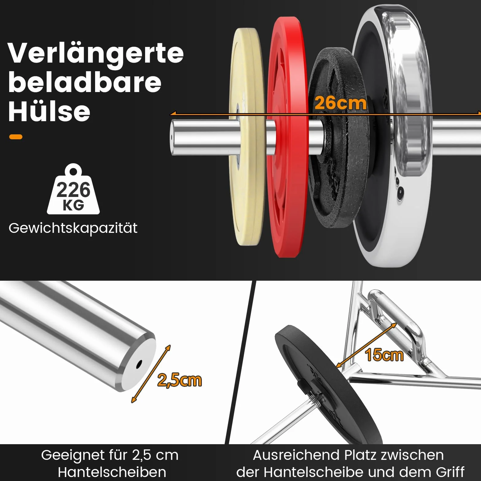 COSTWAY Trap Bar, sześciokątna sztanga hantlowa z 2 zamkami sprężynowymi, sztanga hex bar 25mm, obciążalność do 226kg, olimpijskie sztangi do przysiadów, martwego ciągu, unoszenia ramion