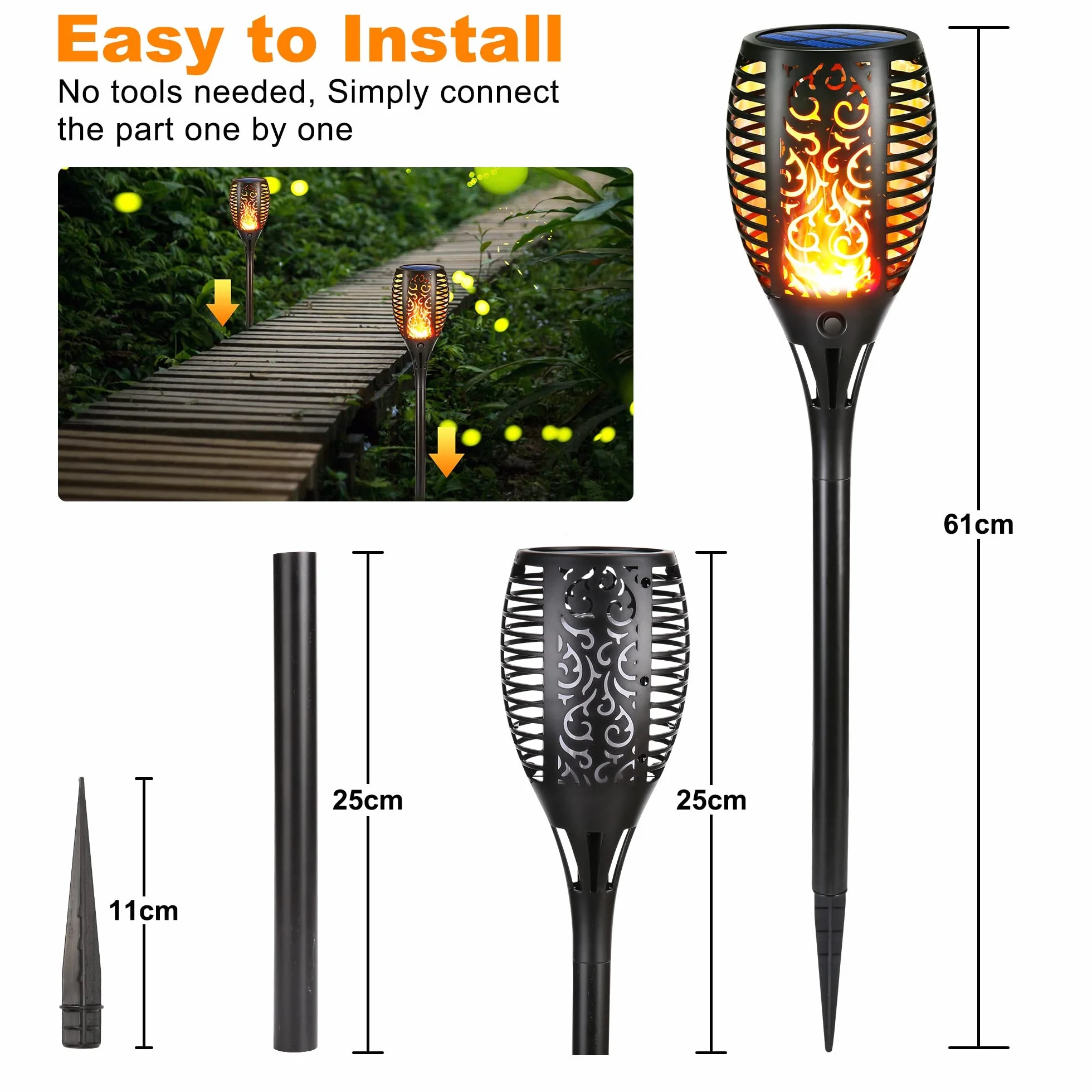 Moxled Zewnętrzna Lampa Solarna z Płomieniem 33 LED 4 Opakowania