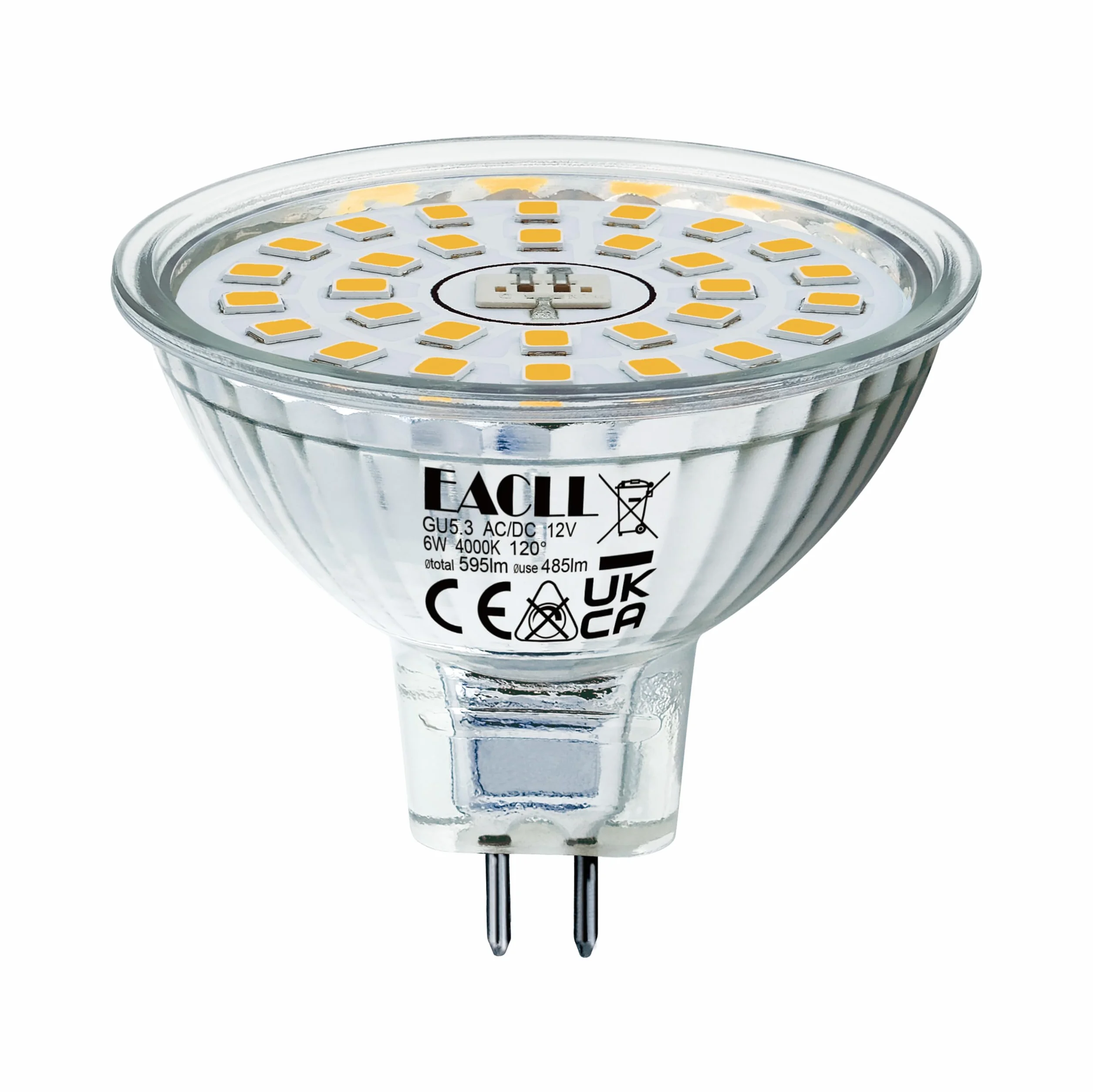 EACLL GU5.3 LED 4000K 6W MR16 50W zastępuje 4 szt. neutralna biel 485 lumenów AC/DC 12V bez migotania kąt 120° punktowy