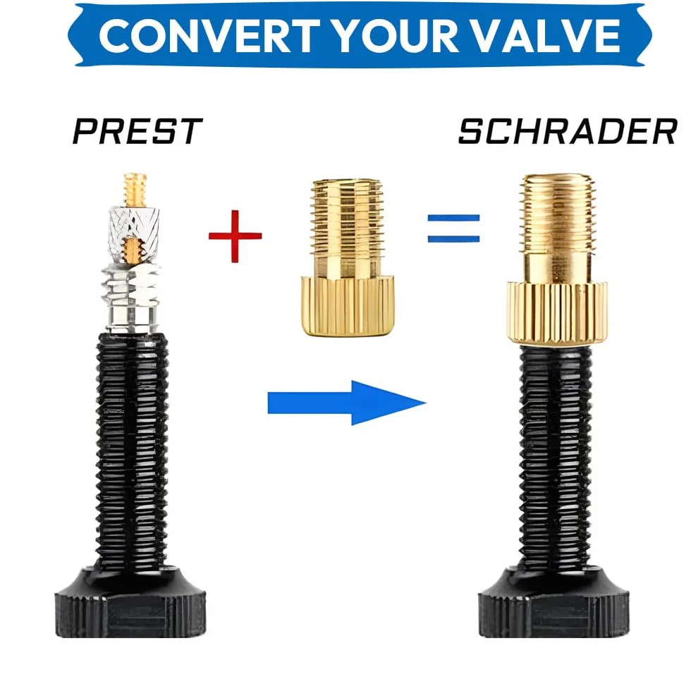 Adapter mosiężny do wentyli Presta + 10 sztuk nakrętek na wentyle Schradera, wentyl samochodowy AV, zestaw adapterów do wentyli rowerowych, adapter do wentyli francuskich