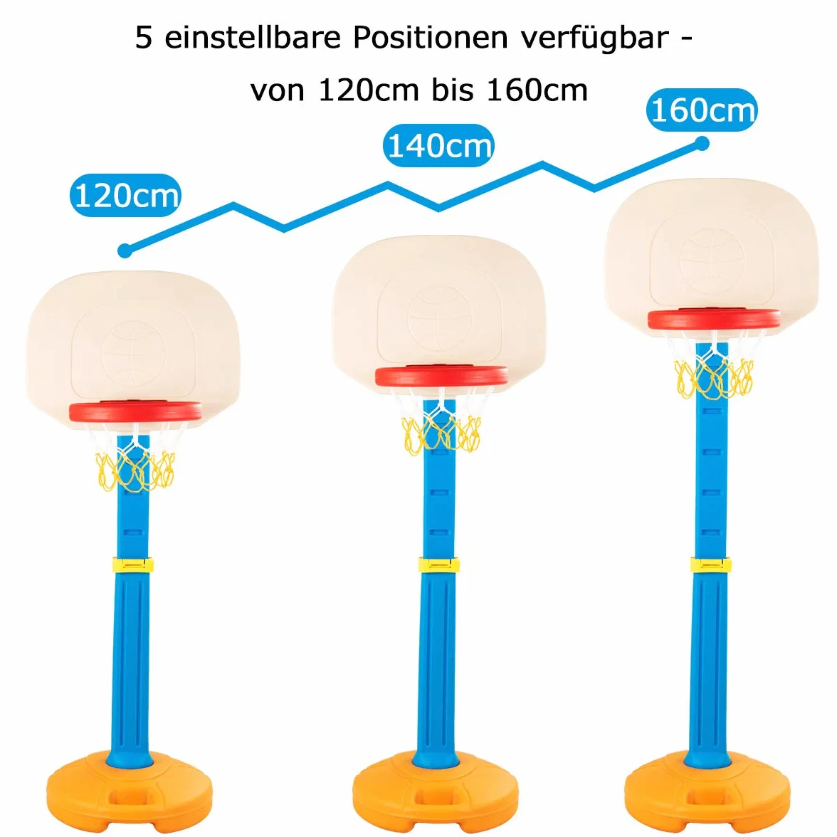 COSTWAY Stojak do koszykówki dla dzieci z regulacją wysokości od 120 do 160 cm, kosz do koszykówki ze stojakiem, zestaw do koszykówki z uchwytem, nadaje się do użytku wewnątrz i na zewnątrz