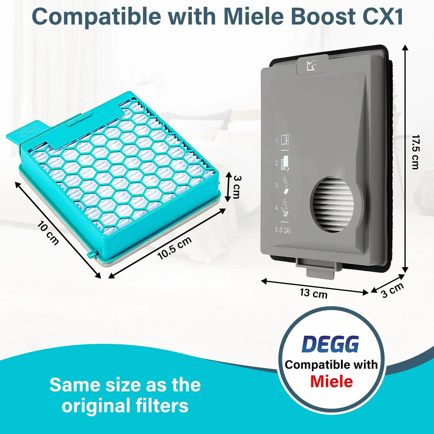DEGG Zestaw filtrów kompatybilny z Miele Boost CX1 SF-HY 60 CX-FSF Hepa filtr drobnego pyłu dla alergików